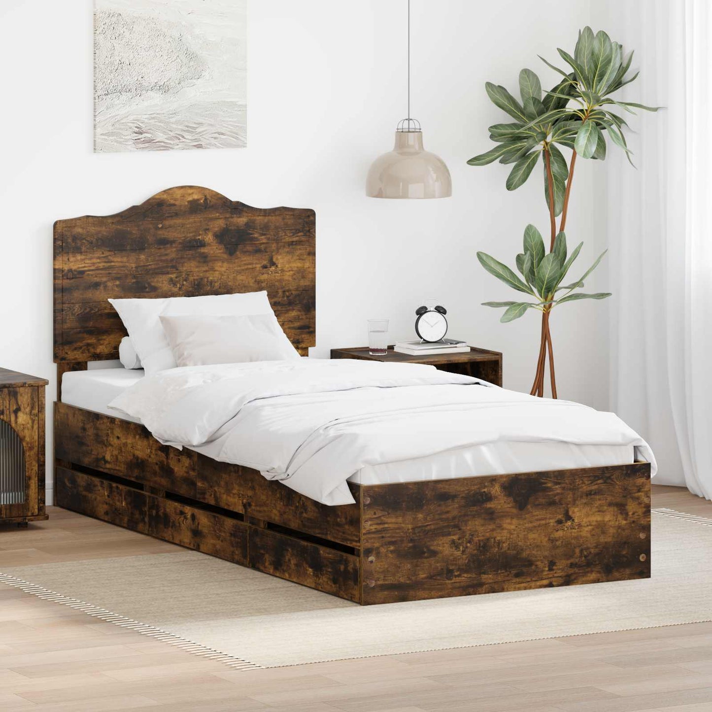 vidaXL Σκελετός Κρεβατιού Καπνιστή Δρυς 75 x 190 cm Μηχανήματος Ξύλο