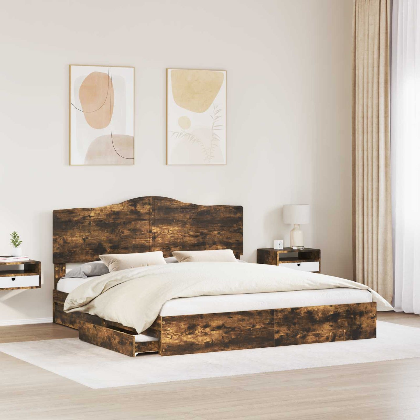 vidaXL Κρεβάτι Αποθήκης Καπνιστό Δρύς 180 x 200 cm Επεξεργασμένο ξύλο