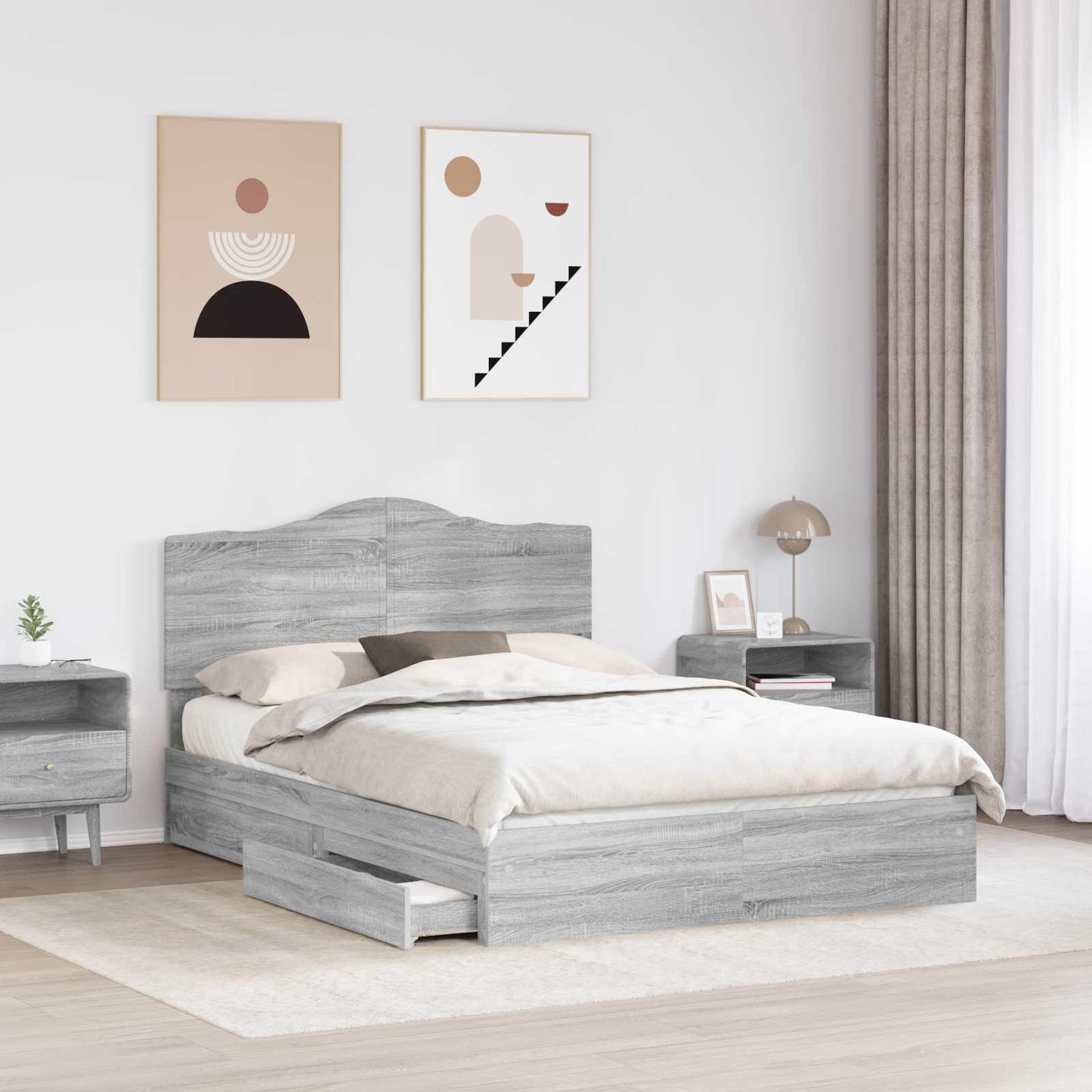 vidaXL Κρεβάτι Αποθήκης Γκρίζο Σονομα 160 x 200 cm Επεξεργασμένο ξύλο