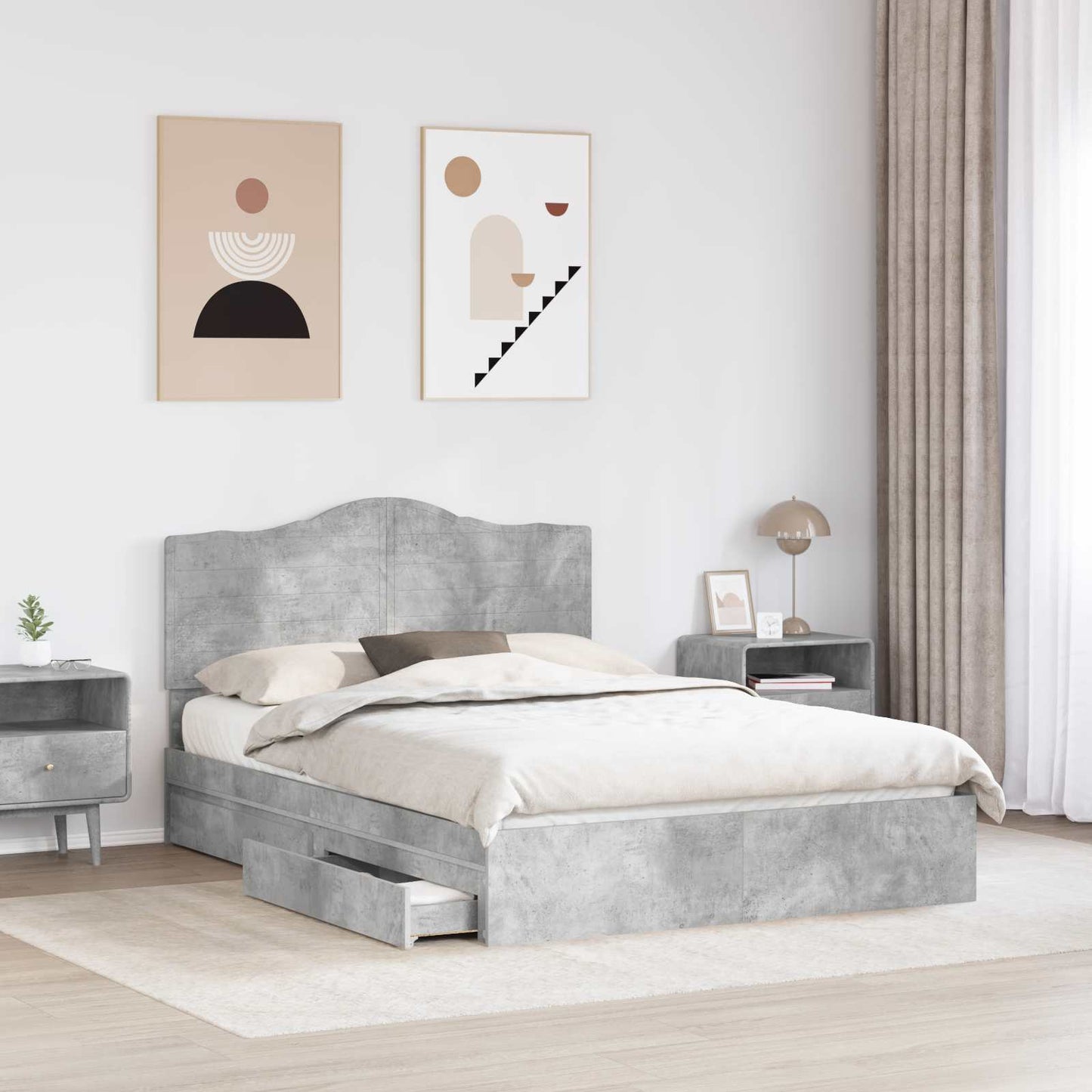 vidaXL Κρεβάτι Αποθήκης Σκυρόδεμα Γκρι 150 x 200 cm Επεξεργασμένο ξύλο
