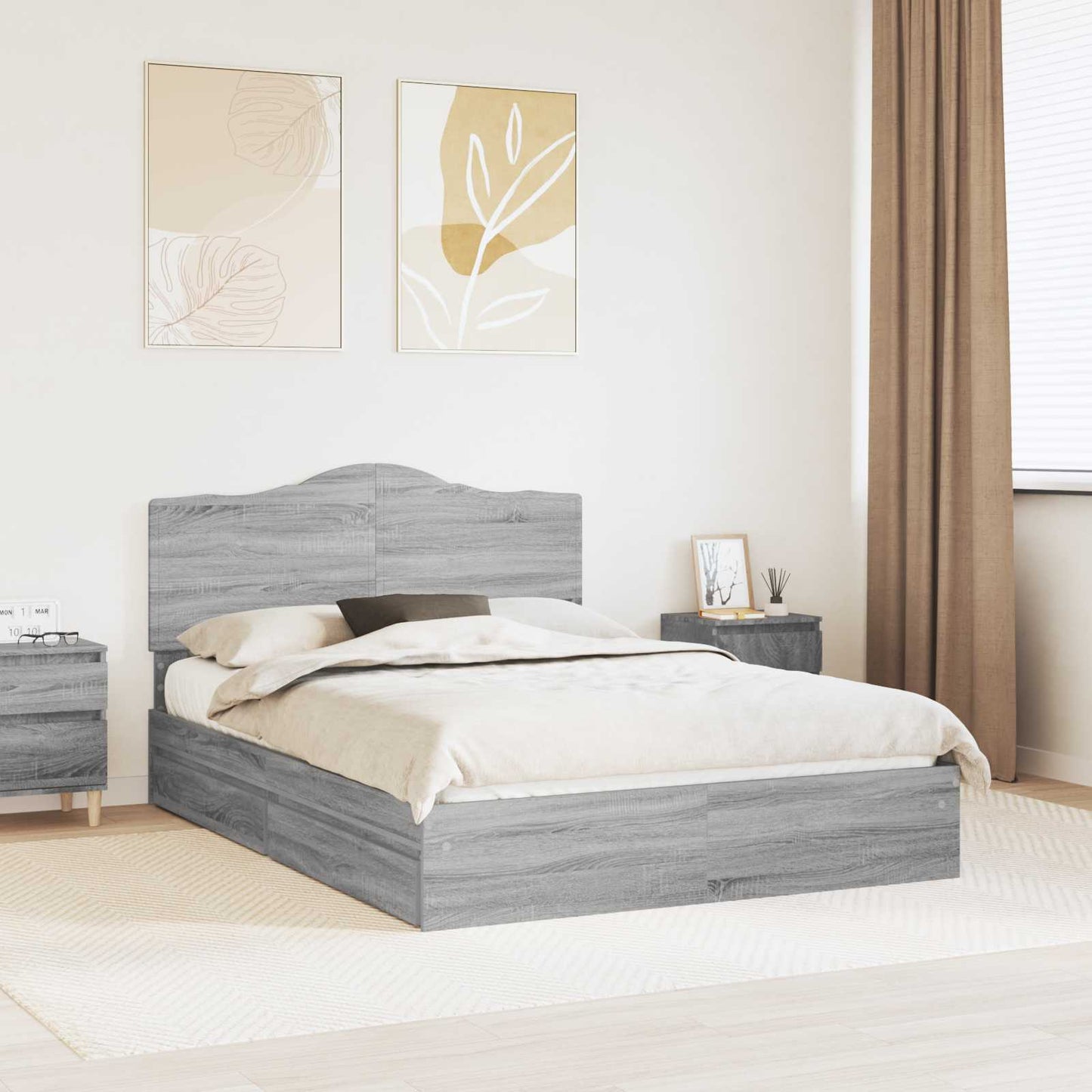 vidaXL Κρεβάτι Αποθήκης Γκρίζο Σονομα 150 x 200 cm Επεξεργασμένο ξύλο