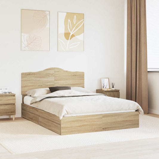 vidaXL Κρεβάτι Αποθήκης Δρύς Sonoma 140 x 200 cm Επεξεργασμένο ξύλο