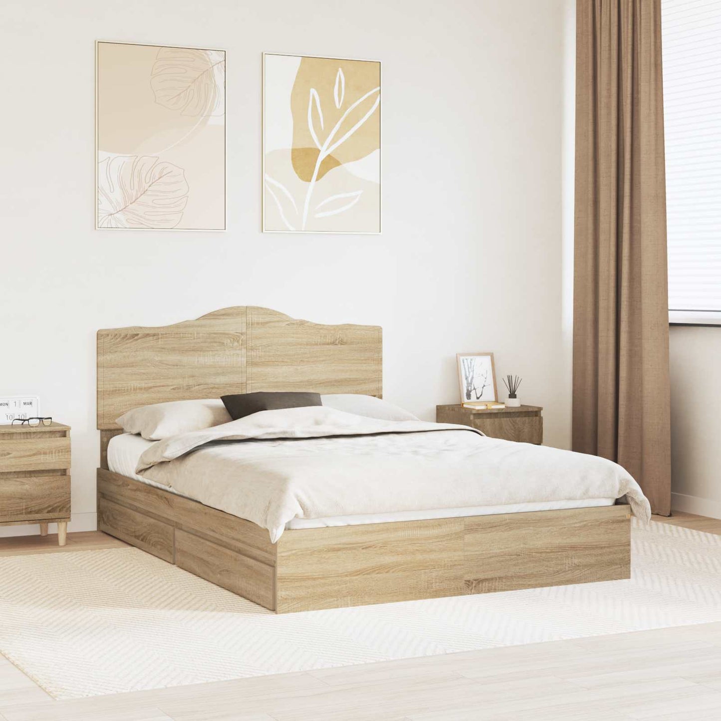 vidaXL Κρεβάτι Αποθήκης Δρύς Sonoma 140 x 190 cm Επεξεργασμένο ξύλο