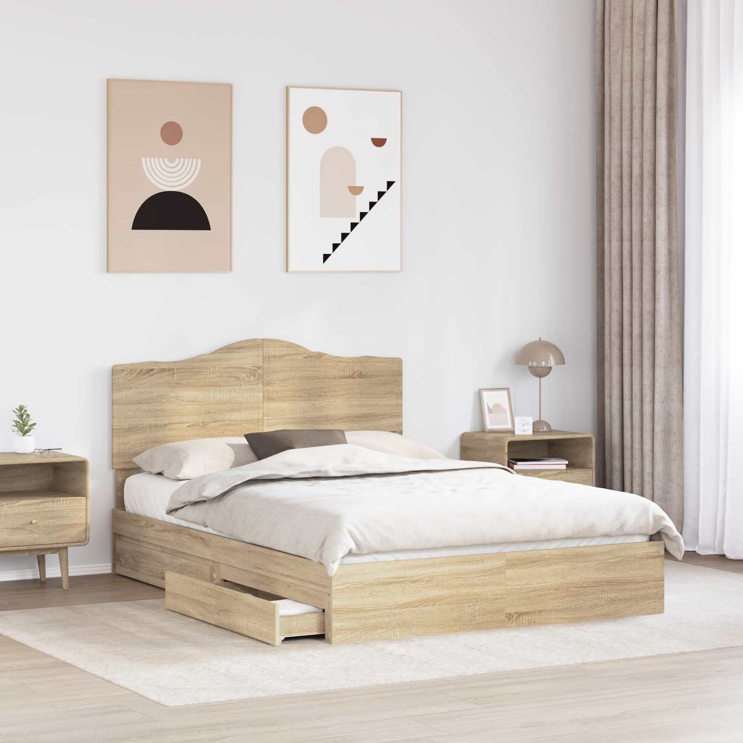 vidaXL Κρεβάτι Αποθήκης Δρύς Sonoma 140 x 190 cm Επεξεργασμένο ξύλο