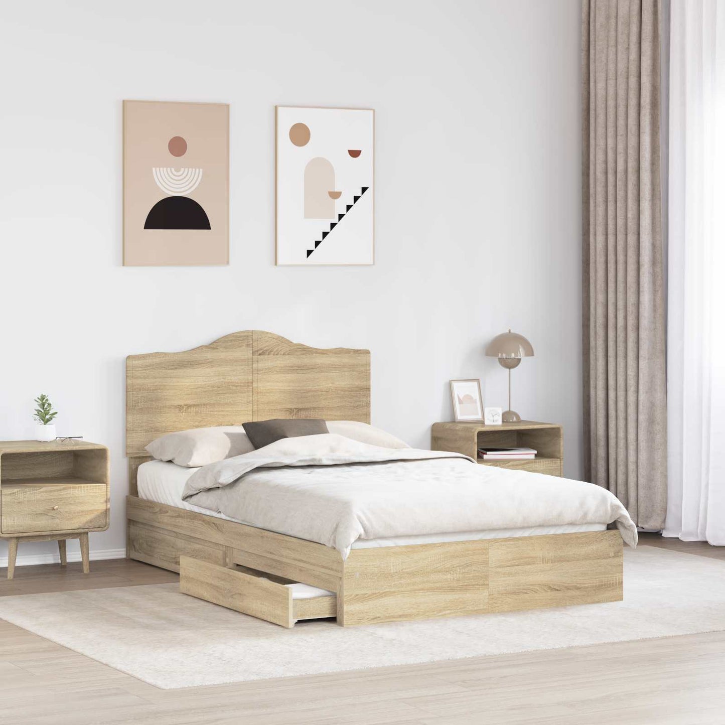 vidaXL Κρεβάτι Αποθήκης Δρύς Sonoma 135 x 190 cm Επεξεργασμένο ξύλο