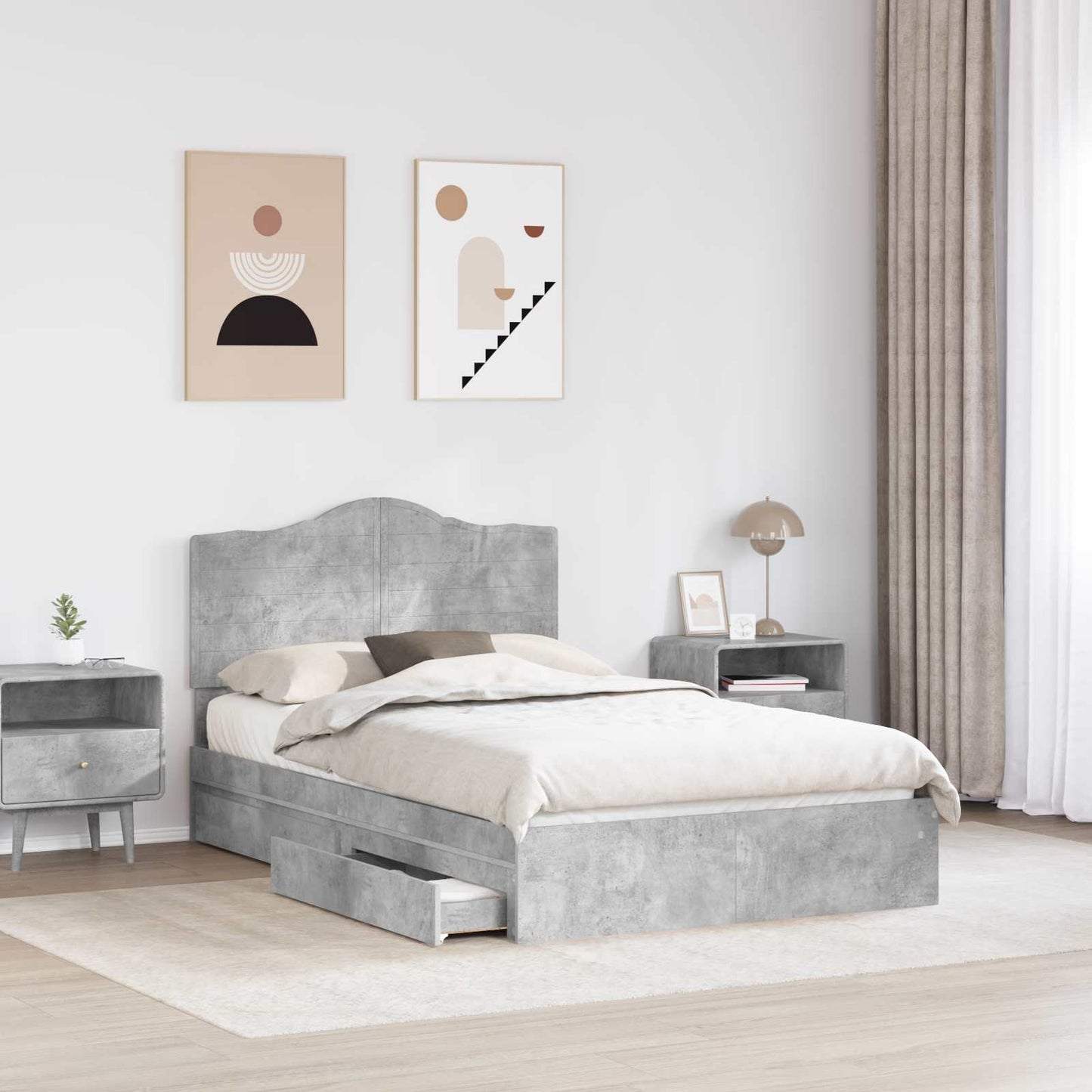 vidaXL Κρεβάτι Αποθήκης Σκυρόδεμα Γκρι 135 x 190 cm Επεξεργασμένο ξύλο