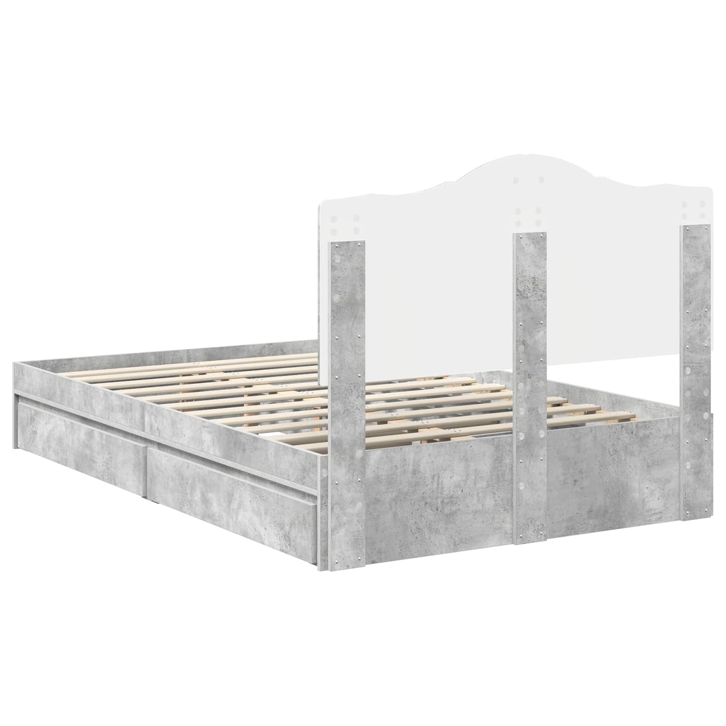 vidaXL Κρεβάτι Αποθήκης Σκυρόδεμα Γκρι 135 x 190 cm Επεξεργασμένο ξύλο