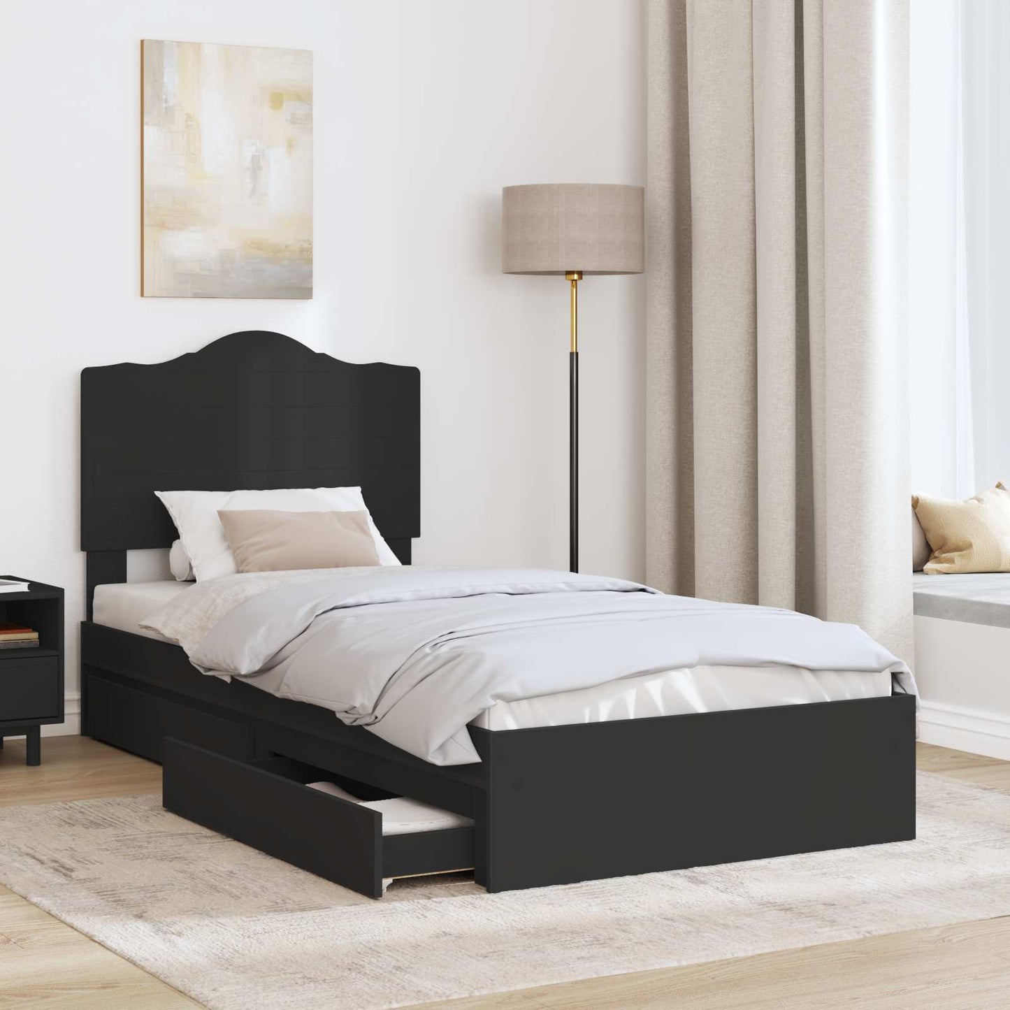 vidaXL Κρεβάτι Αποθήκης Μαύρο 100 x 200 cm Επεξεργασμένο ξύλο