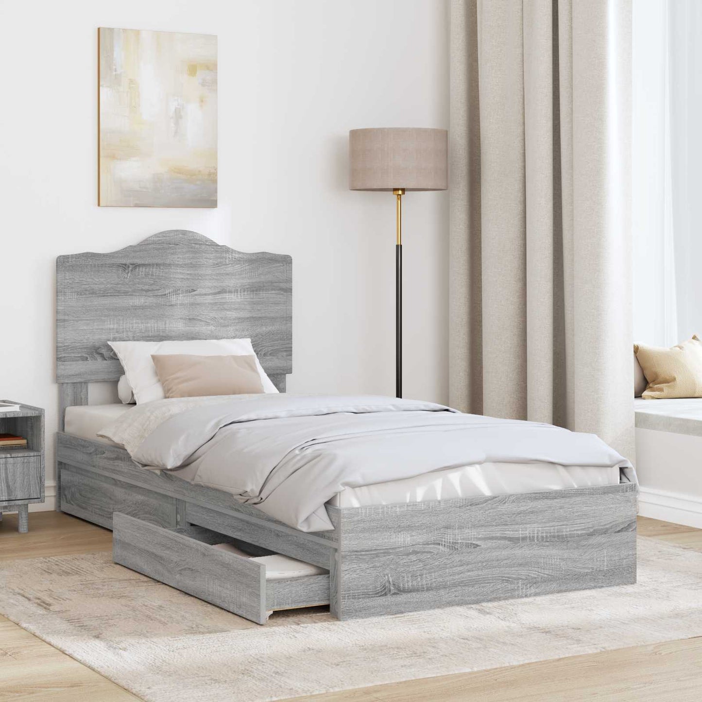 vidaXL Κρεβάτι Αποθήκης Γκρίζο Σονομα 90 x 200 cm Επεξεργασμένο ξύλο