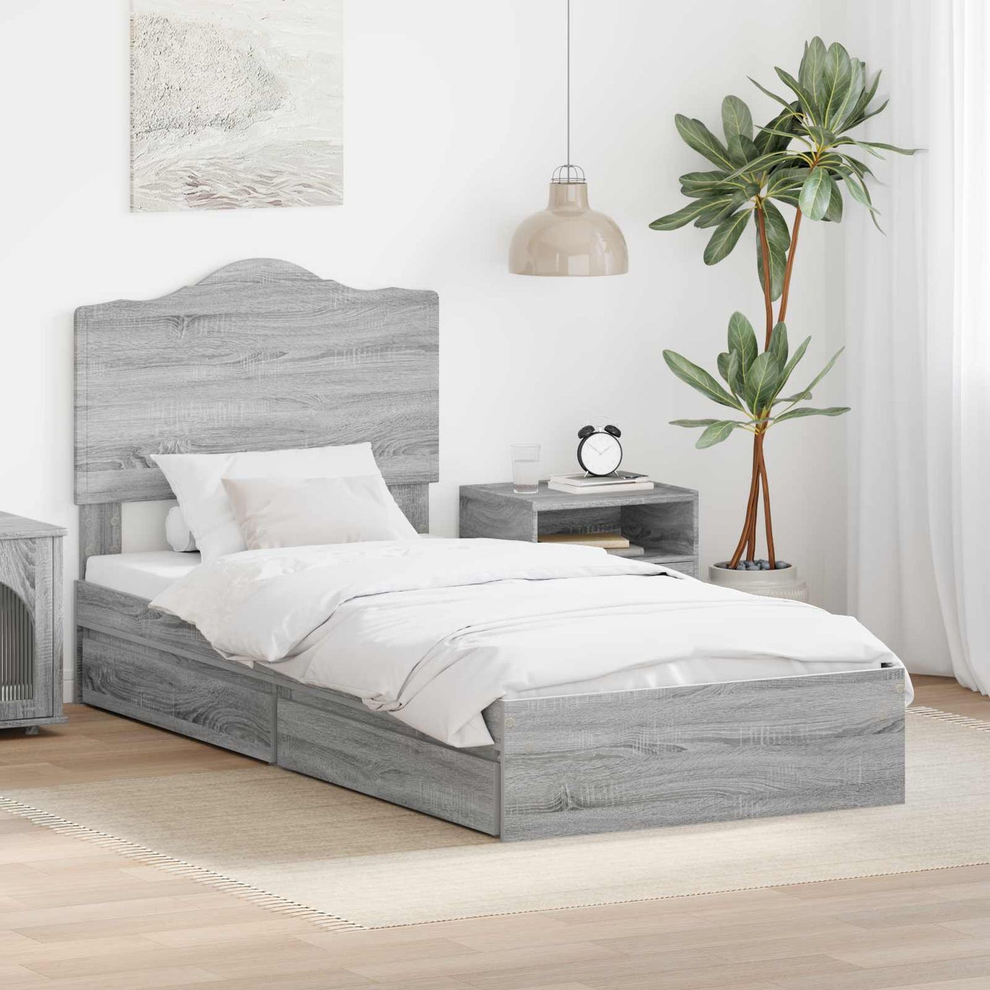 vidaXL Κρεβάτι Αποθήκης Γκρίζο Σονομα 90 x 190 cm Επεξεργασμένο ξύλο