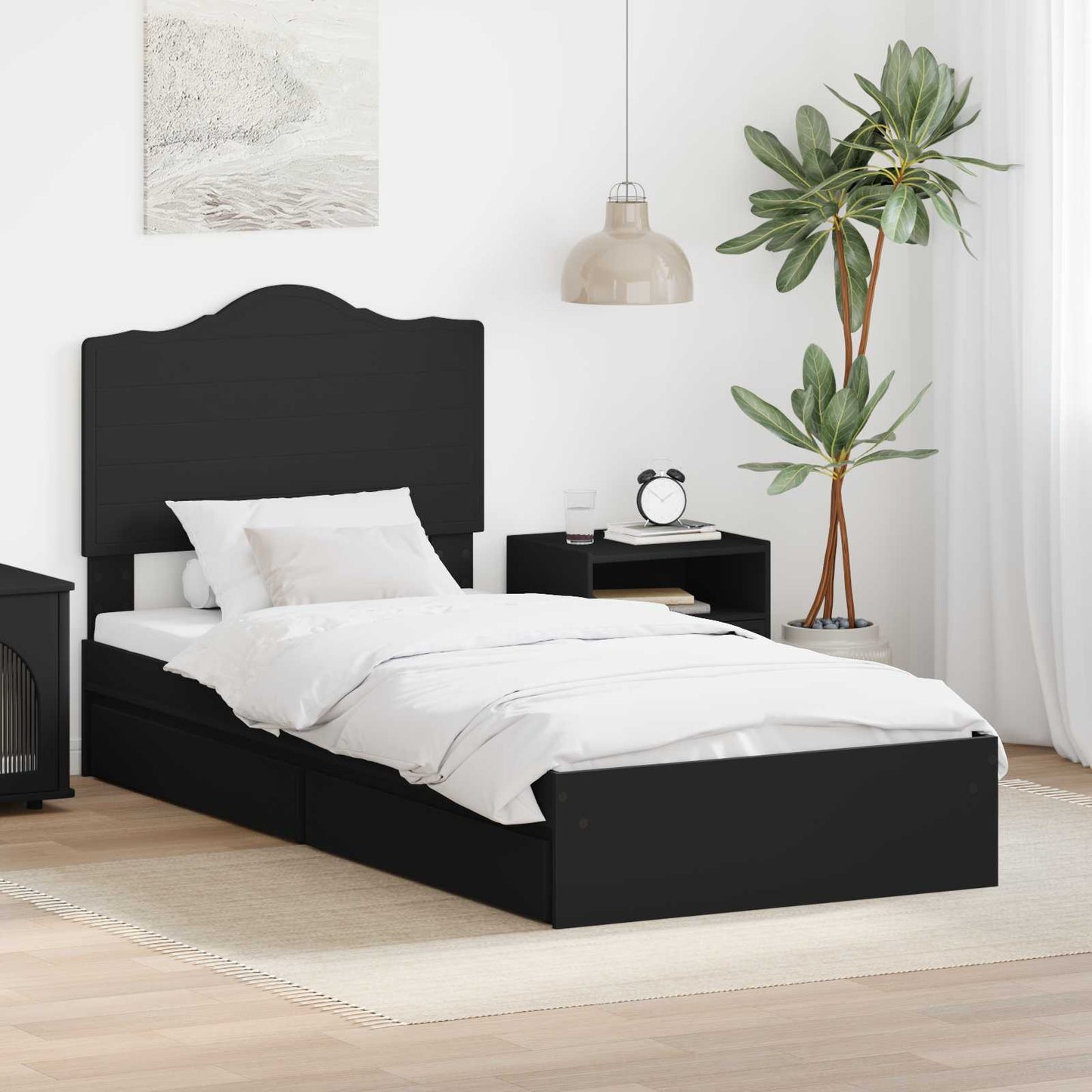 vidaXL Κρεβάτι Αποθήκης Μαύρο 70 x 190 cm Επεξεργασμένο ξύλο
