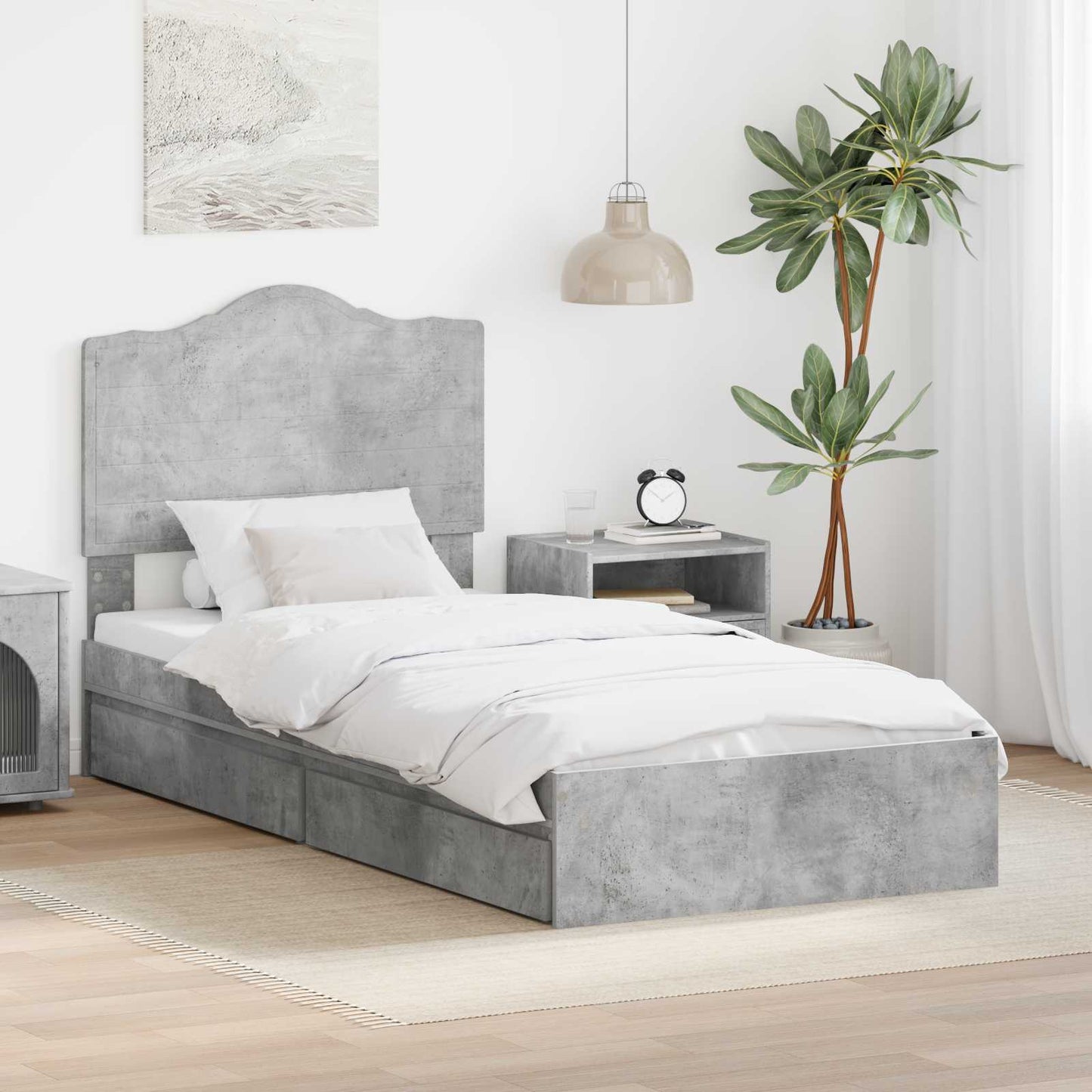 vidaXL Κρεβάτι Αποθήκης Σκυρόδεμα Γκρι 70 x 190 cm Επεξεργασμένο ξύλο