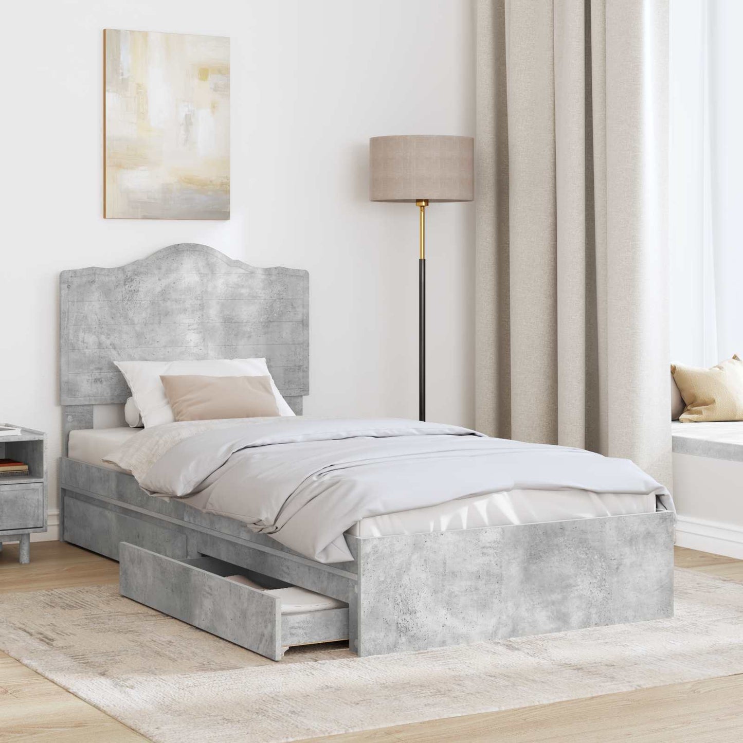 vidaXL Κρεβάτι Αποθήκης Σκυρόδεμα Γκρι 70 x 190 cm Επεξεργασμένο ξύλο