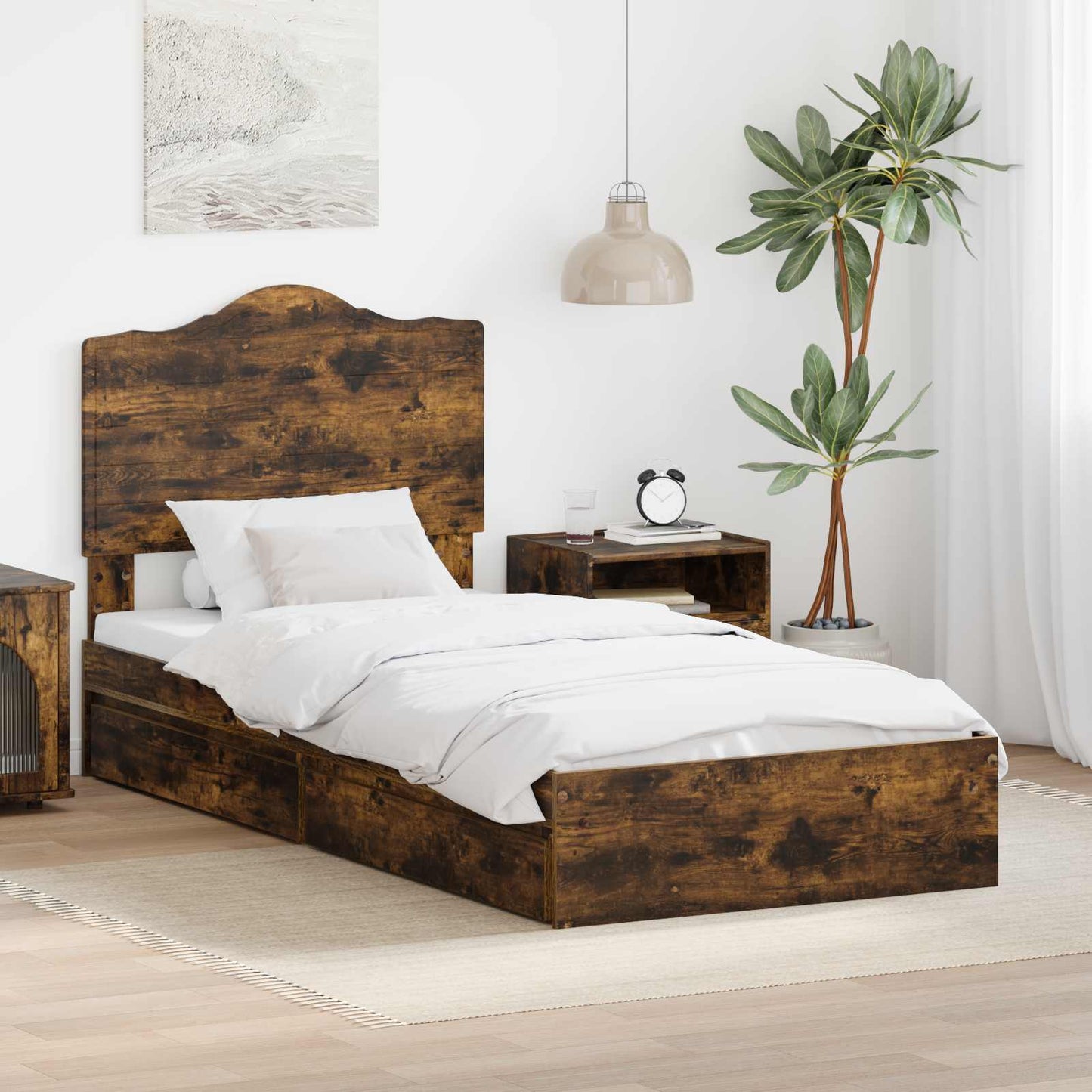 vidaXL Κρεβάτι Αποθήκης Καπνιστό Δρύς 70 x 190 cm Επεξεργασμένο ξύλο