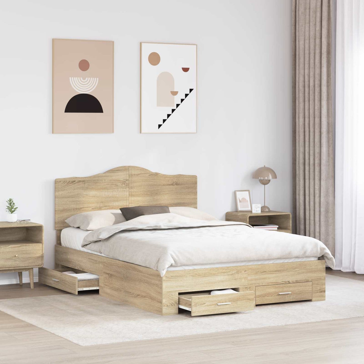 vidaXL Σκελετός Κρεβατιού Δρύς Sonoma 140 x 190 cm Επεξεργασμένο ξύλο