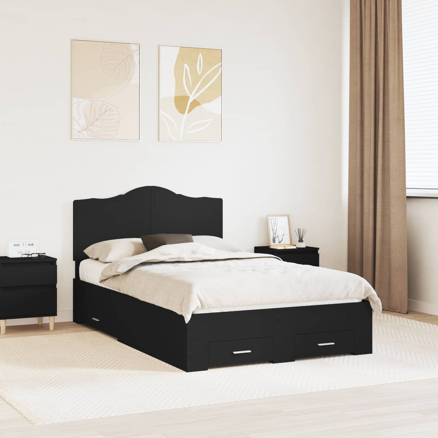 vidaXL Σκελετός Κρεβατιού Μαύρο 135 x 190 cm Επεξεργασμένο ξύλο