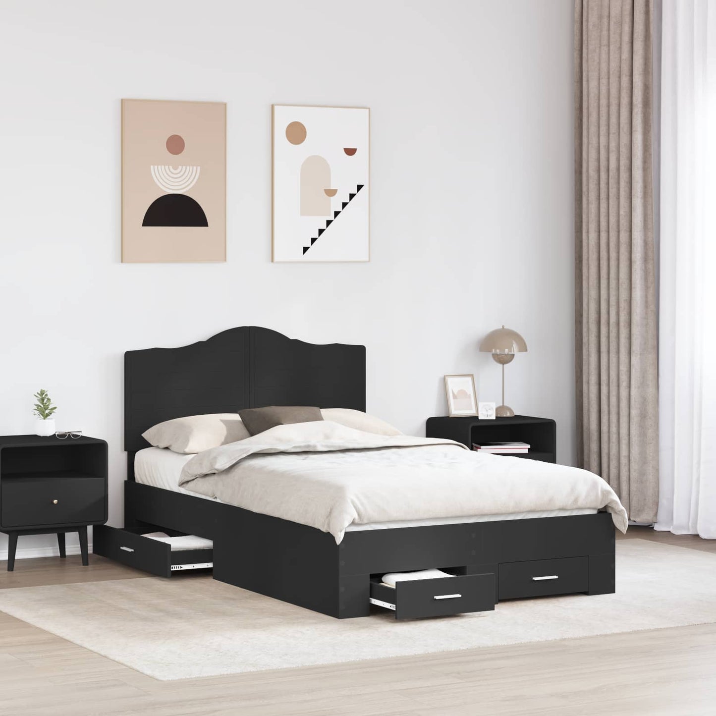 vidaXL Σκελετός Κρεβατιού Μαύρο 135 x 190 cm Επεξεργασμένο ξύλο