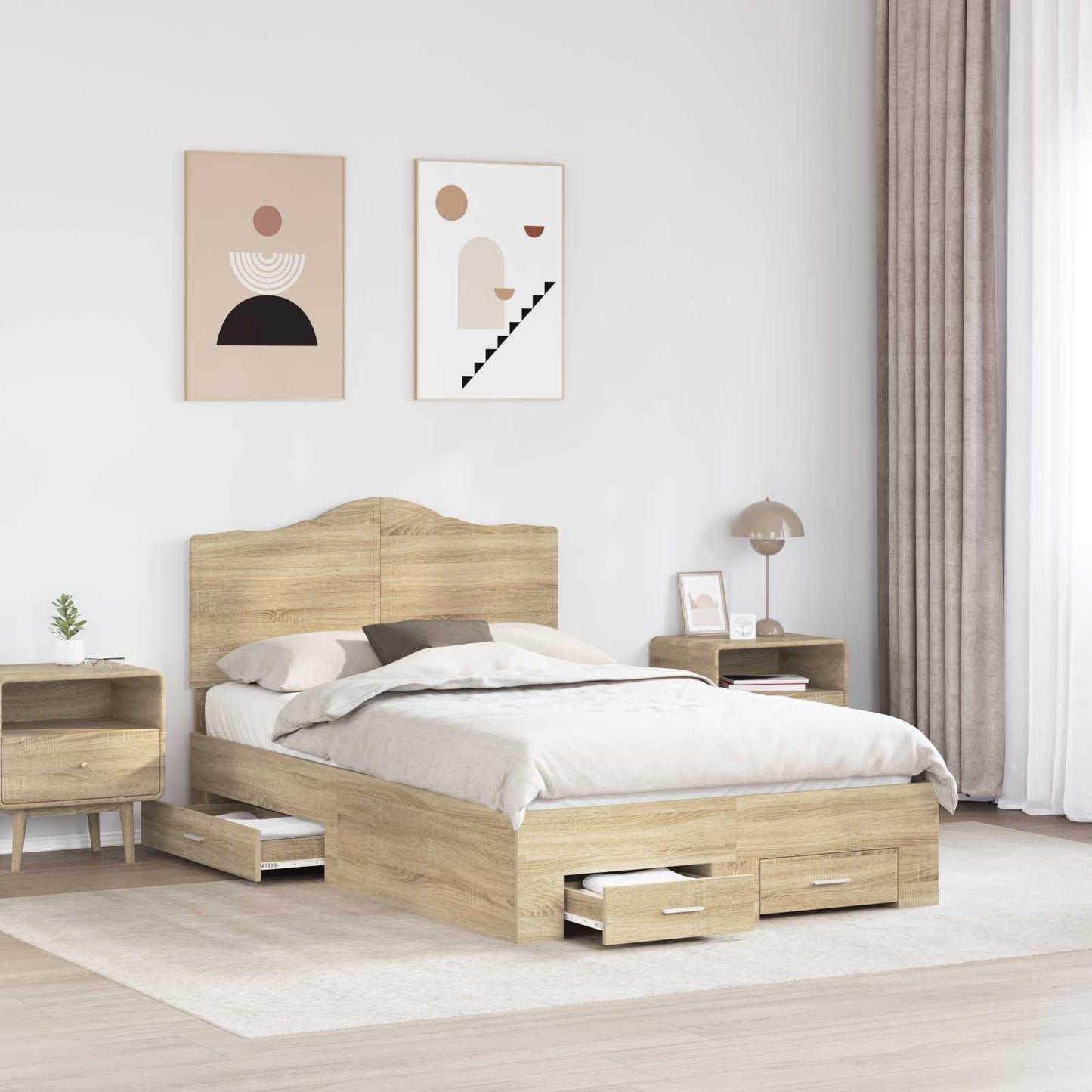 vidaXL Σκελετός Κρεβατιού Δρύς Sonoma 135 x 190 cm Επεξεργασμένο ξύλο