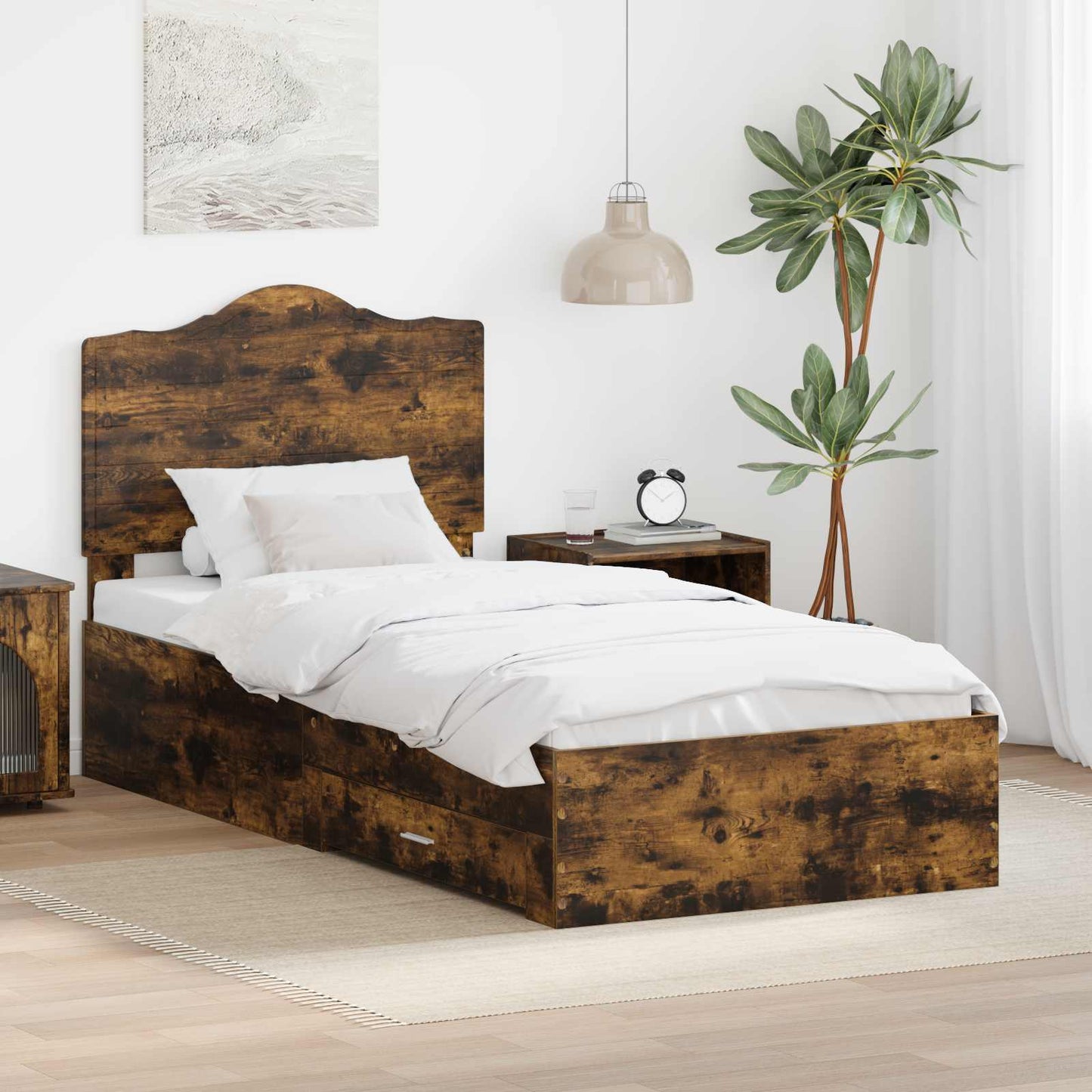 vidaXL Σκελετός Κρεβατιού Καπνιστό Δρύς 90 x 190 cm Επεξεργασμένο ξύλο