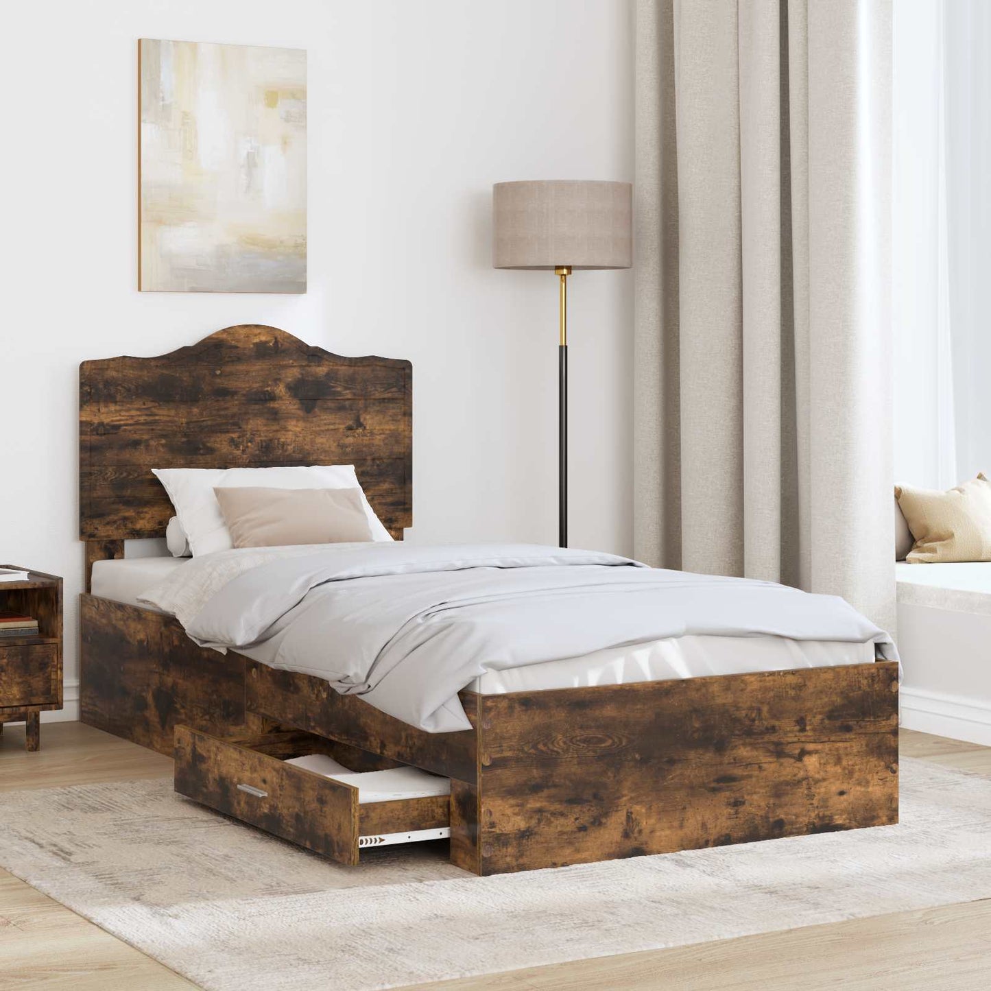 vidaXL Σκελετός Κρεβατιού Καπνιστό Δρύς 90 x 190 cm Επεξεργασμένο ξύλο