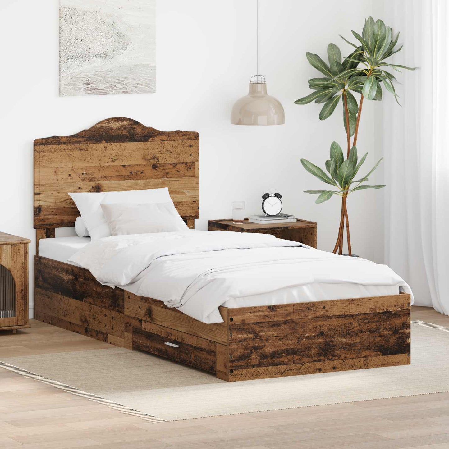 vidaXL Σκελετός Κρεβατιού Παλιό ξύλο 90 x 190 cm Επεξεργασμένο ξύλο