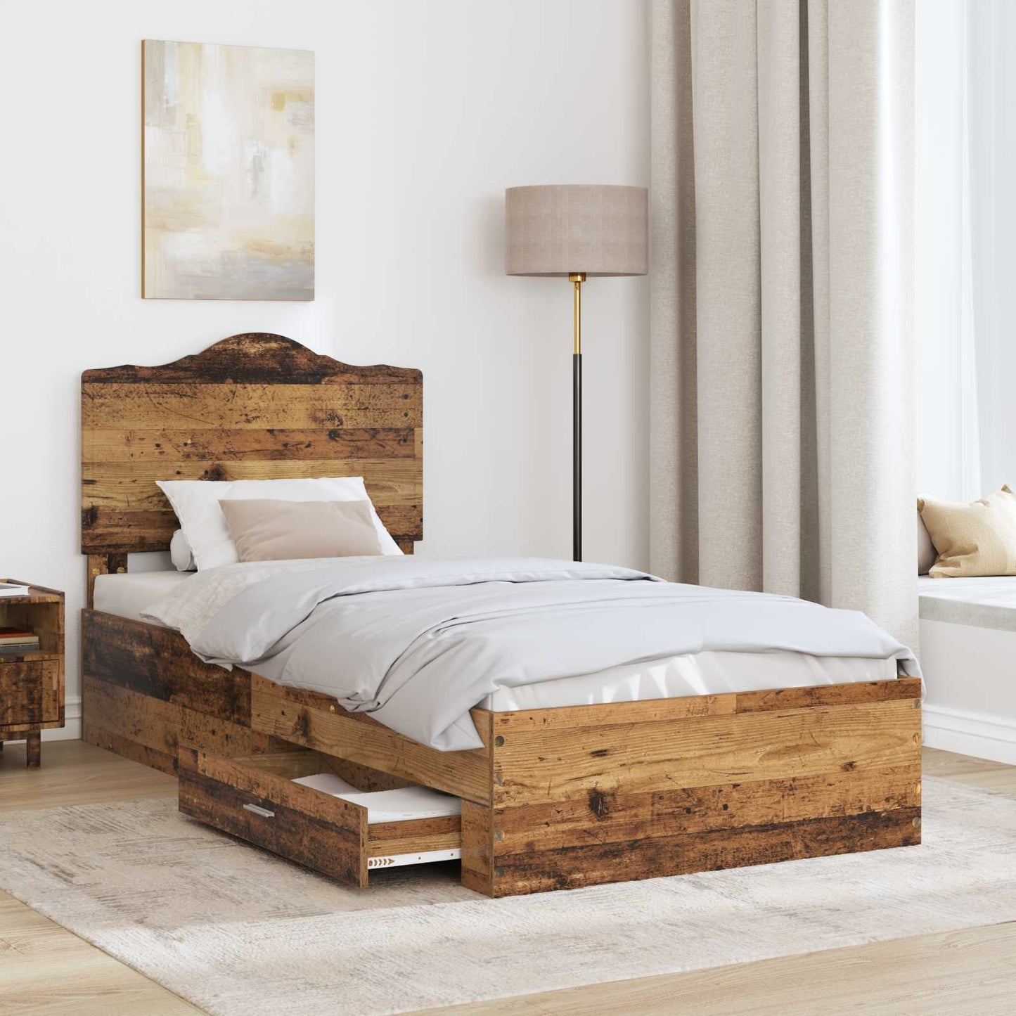 vidaXL Σκελετός Κρεβατιού Παλιό ξύλο 90 x 190 cm Επεξεργασμένο ξύλο