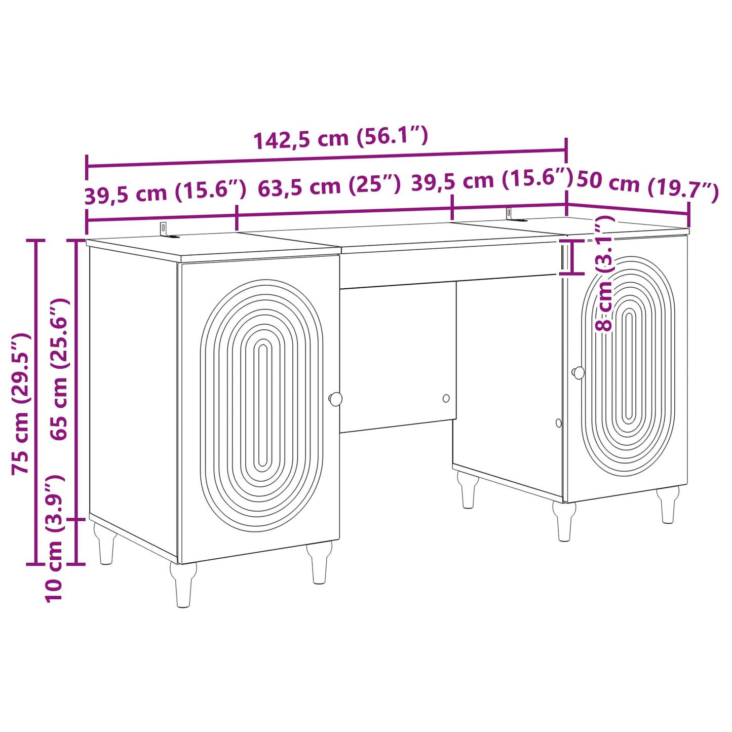 vidaXL Γραφείο Artisan Δρυς 142,5 x 50 x 75 εκ. Επεξεργασμένο Ξύλο