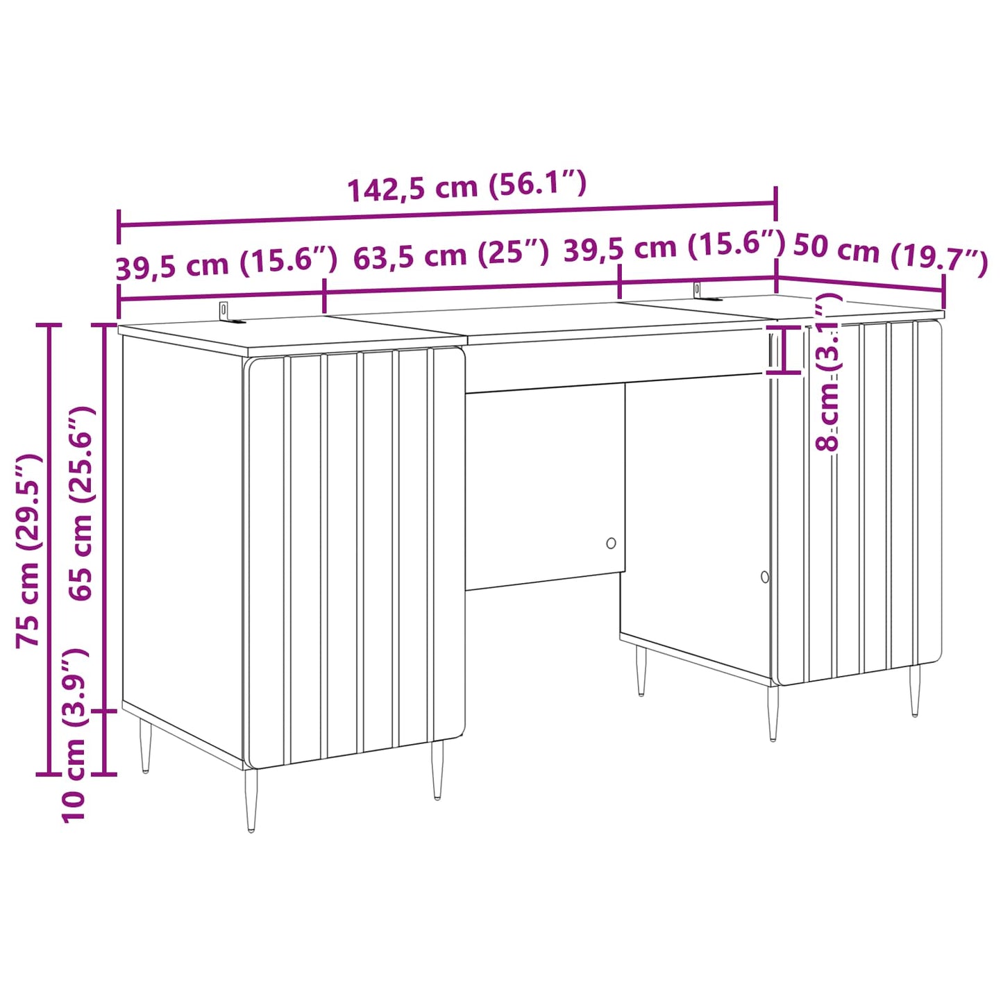 vidaXL Γραφείο Sonoma Δρυς 142,5 x 50 x 75 εκ. Επεξεργασμένο Ξύλο