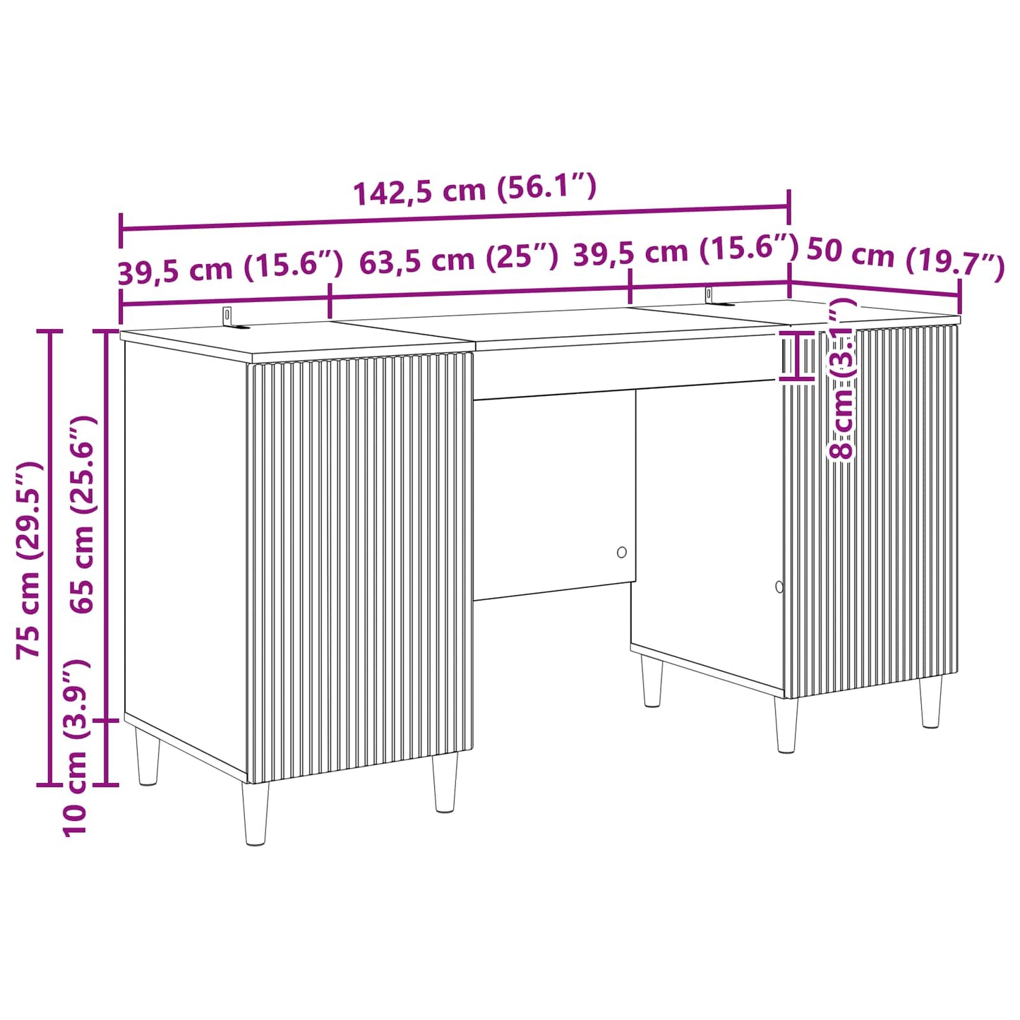 vidaXL Γραφείο Sonoma Δρυς 142,5 x 50 x 75 εκ. Επεξεργασμένο Ξύλο