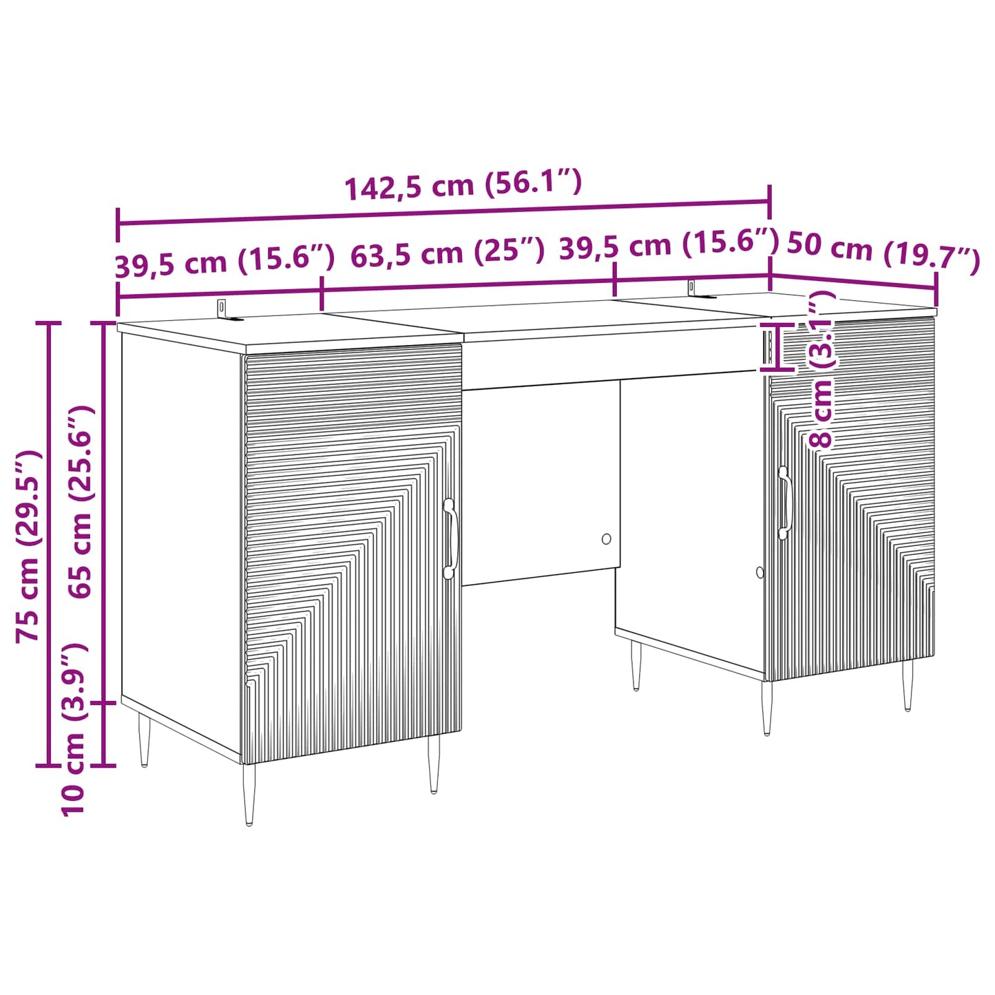 vidaXL Γραφείο Καπνισμένο Ξύλο Δρυός 142,5 x 50 x 75 εκ.
