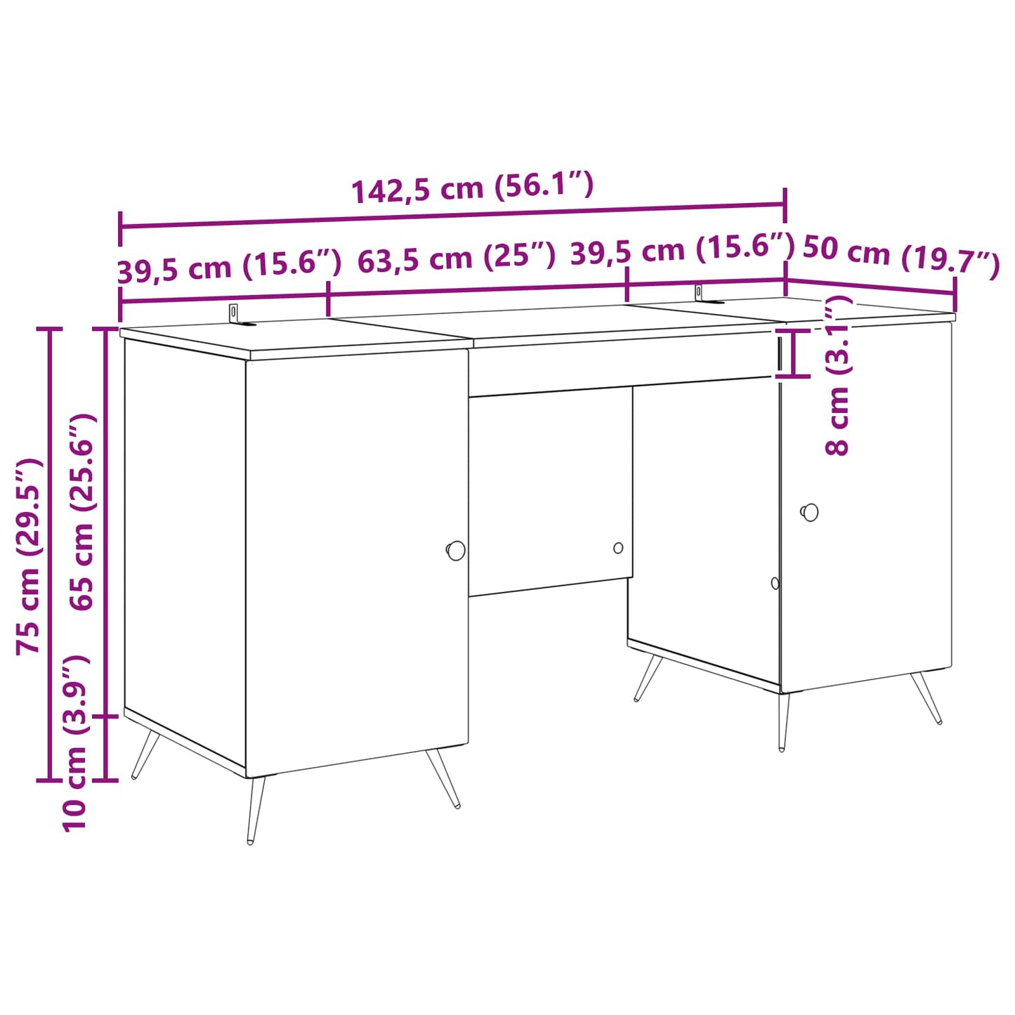 vidaXL Γραφείο Sonoma Δρυς 142,5 x 50 x 75 εκ. Επεξεργασμένο Ξύλο