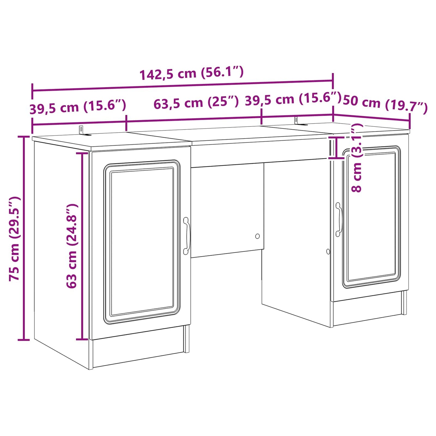 vidaXL Γραφείο Sonoma Δρυς 142,5 x 50 x 75 εκ. Επεξεργασμένο Ξύλο