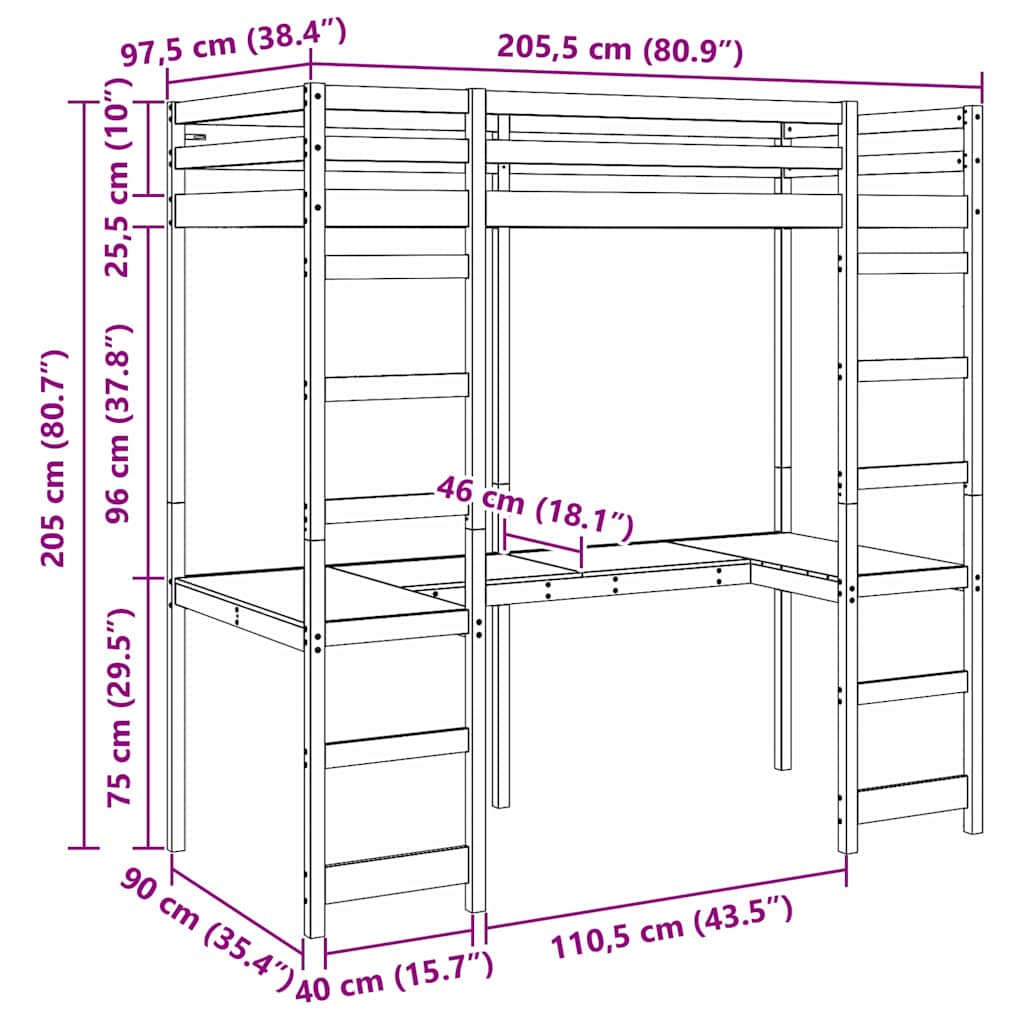 vidaXL Σκελετός κρεβατιού σοφίτας Φυσικό 90 x 200 cm
