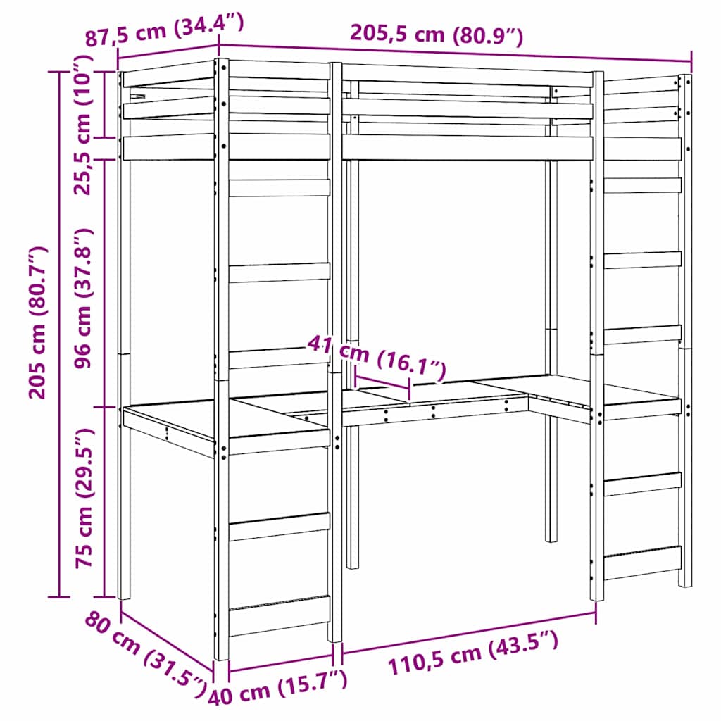 vidaXL Σκελετός κρεβατιού σοφίτας Φυσικό 80 x 200 cm