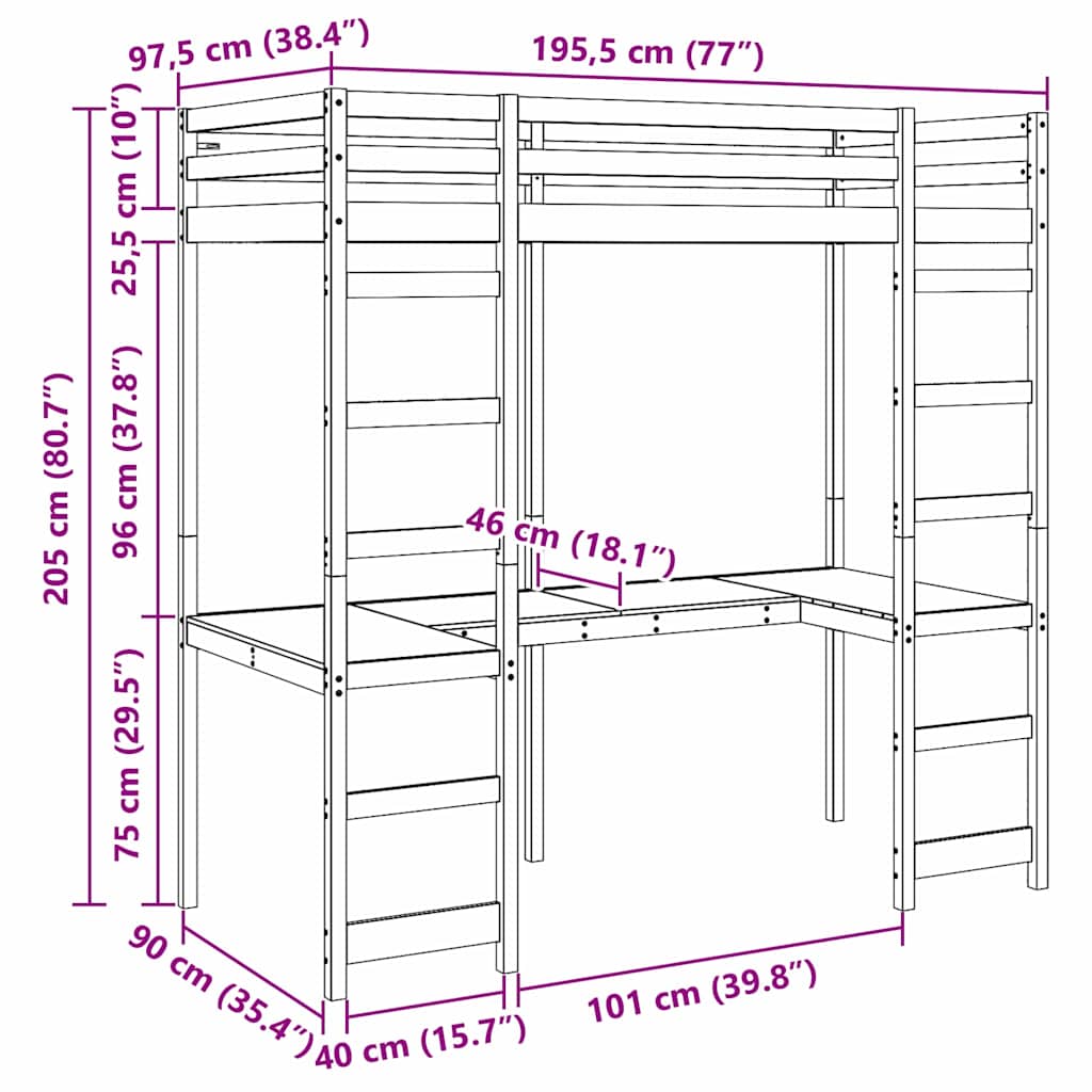 vidaXL Σκελετός κρεβατιού σοφίτας Φυσικό 90 x 190 cm