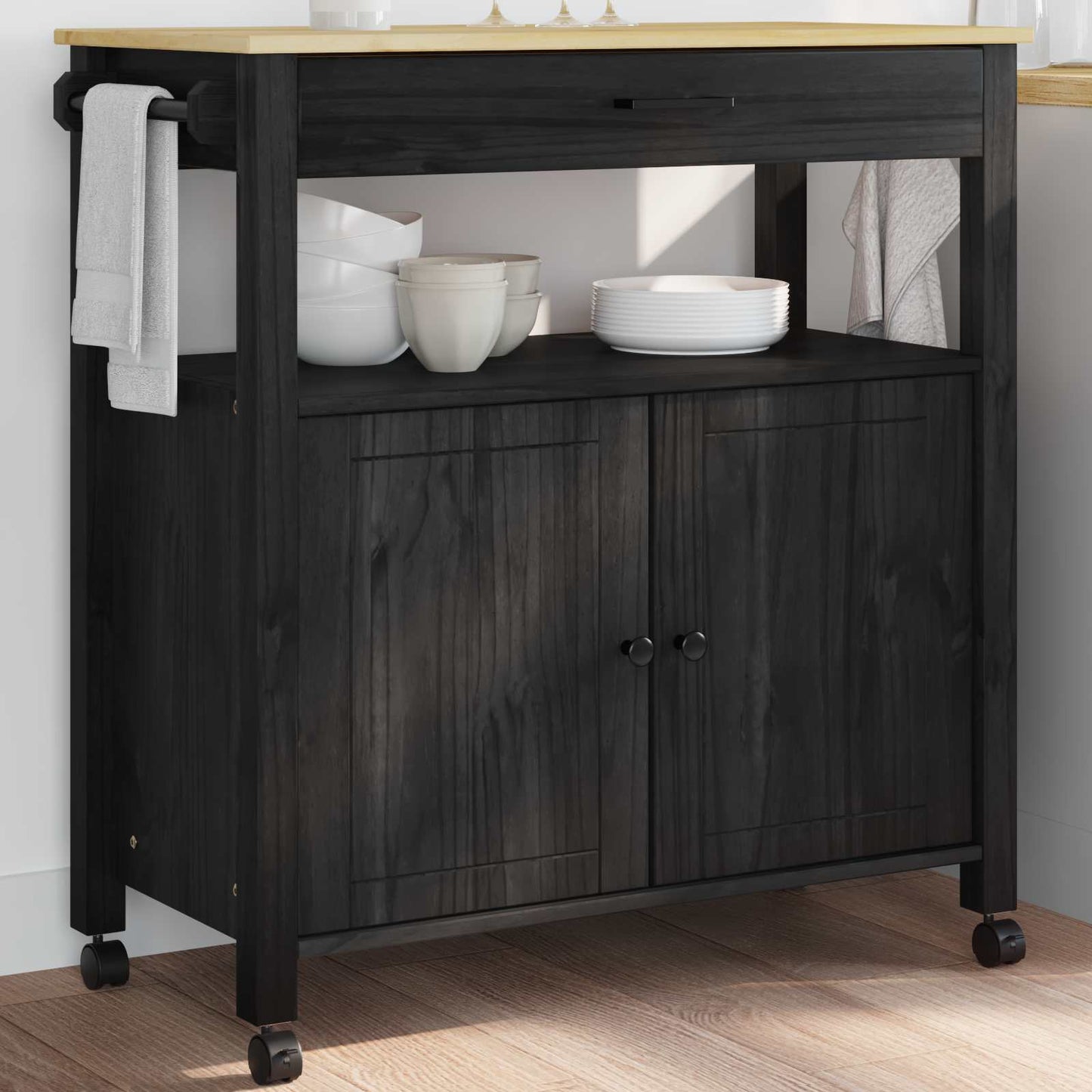 vidaXL Καρότσι Κουζίνας MONZA Μαύρο 84 x 40 x 88,5 εκ.