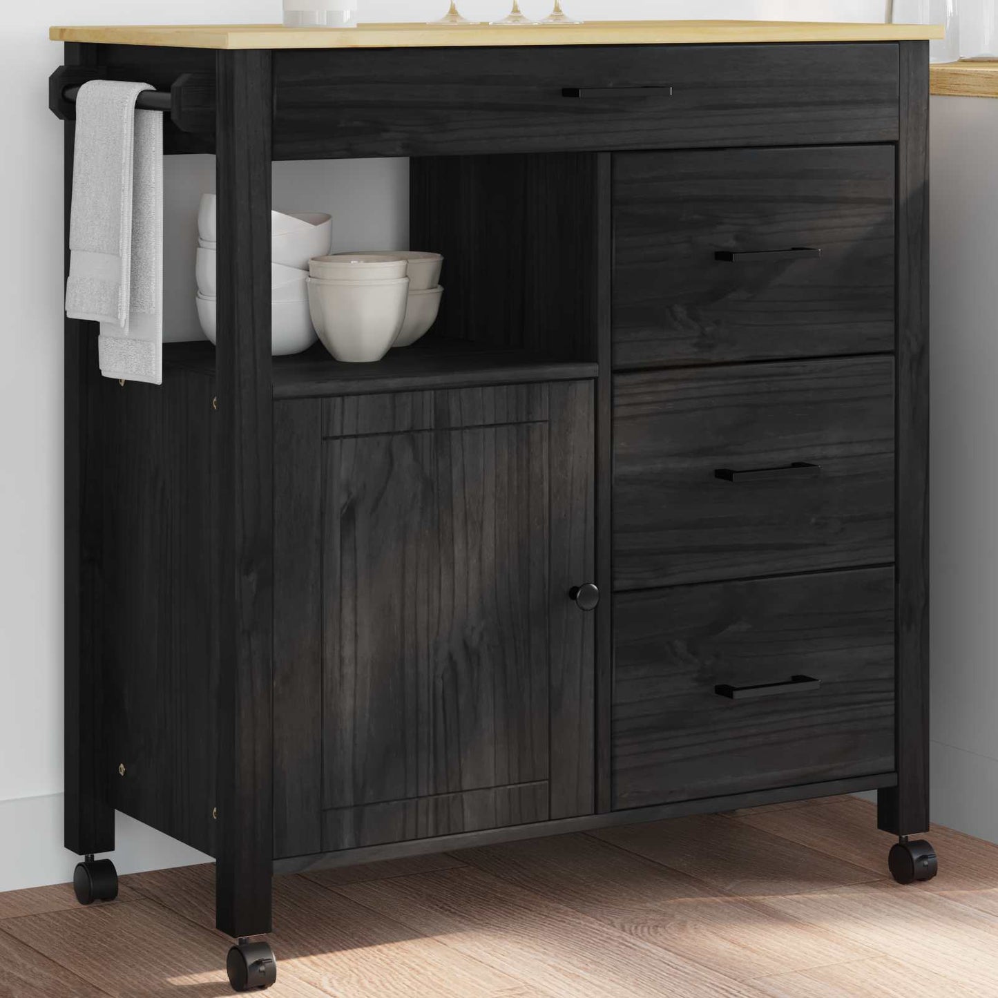 vidaXL Καρότσι Κουζίνας MONZA Μαύρο 84 x 40 x 88,5 εκ.