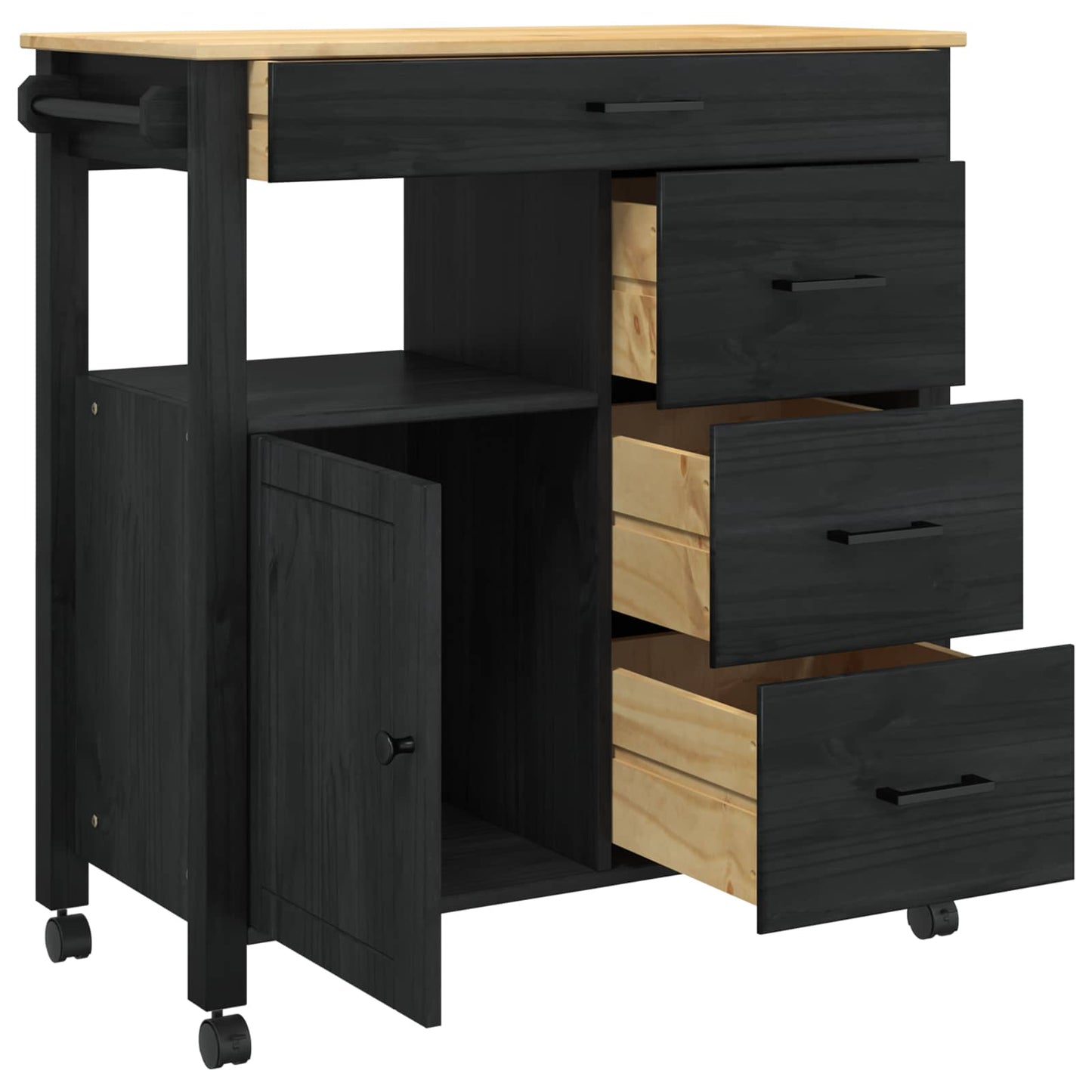 vidaXL Καρότσι Κουζίνας MONZA Μαύρο 84 x 40 x 88,5 εκ.