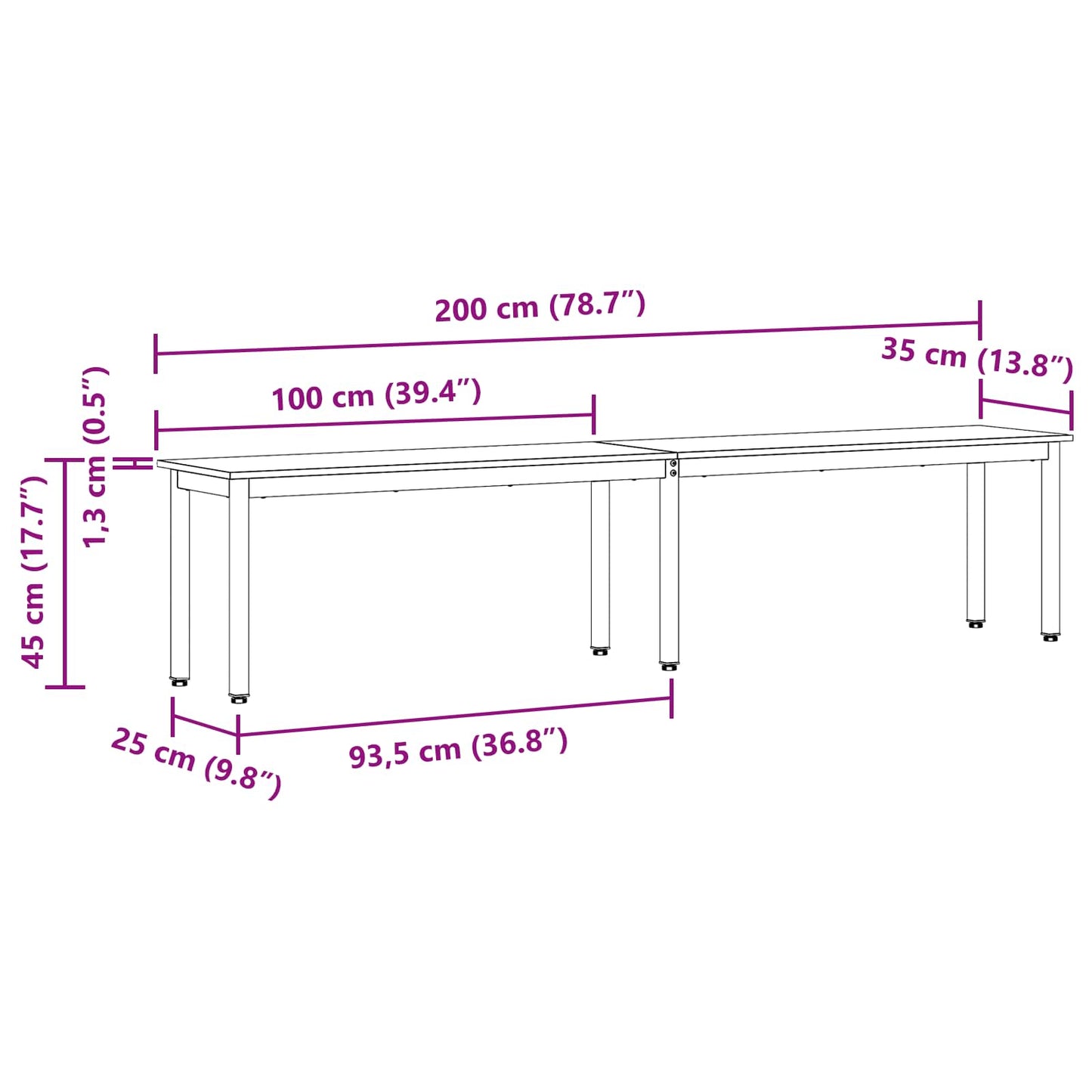 vidaXL παγκάκι Φυσικό 200 x 35 x 45 εκ Στερεά ξυλεία πεύκου