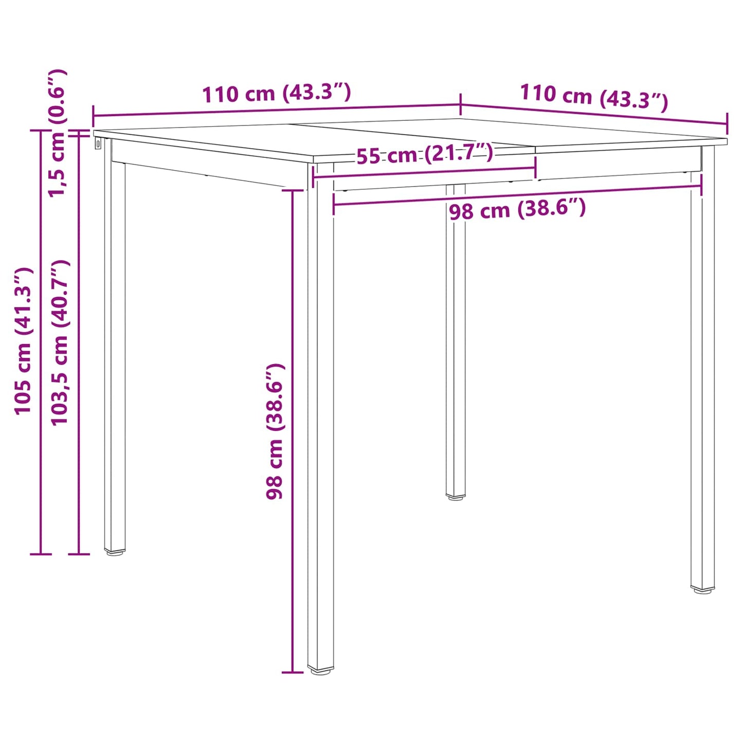 vidaXL Τραπέζι μπαρ Φυσικό 110 x 55 x 105 εκ. Στερεά ξυλεία πεύκου