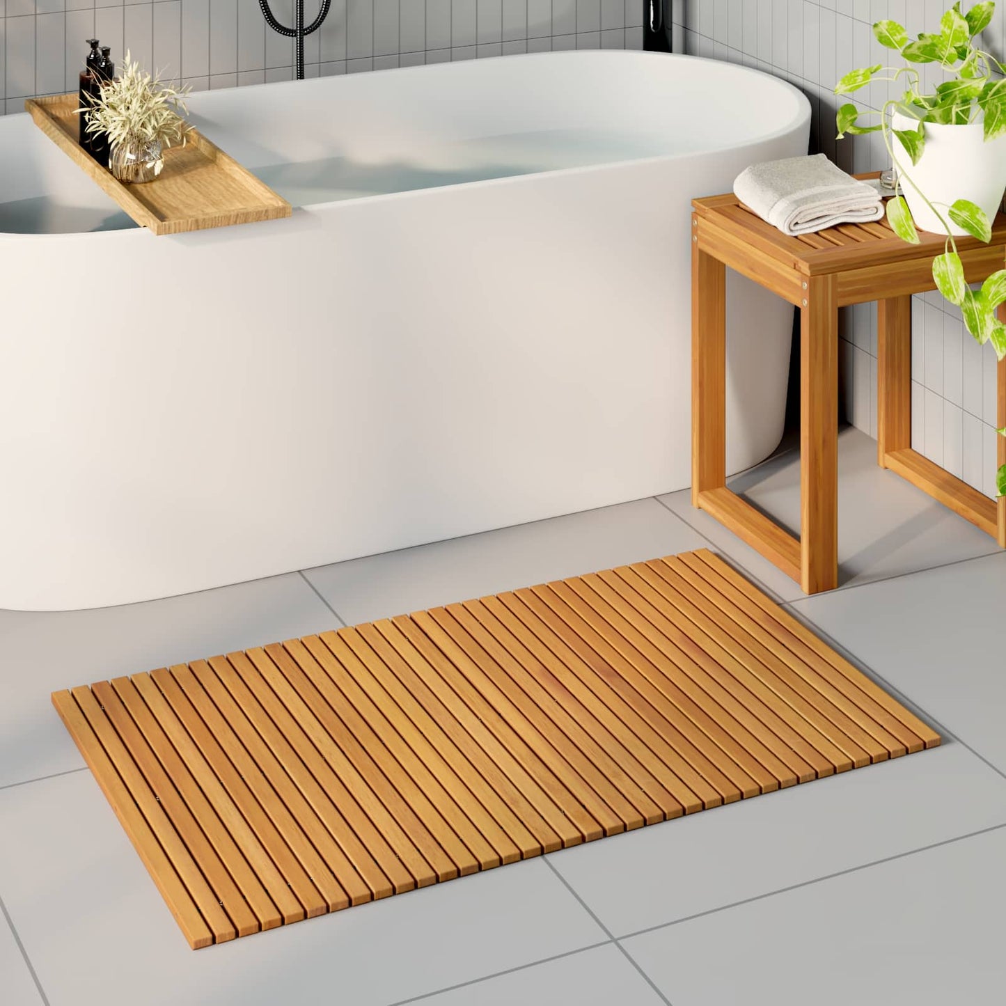 vidaXL Πατάκι μπάνιου Καφέ 100 x 60 cm Στερεό Ξύλο Ακακίας