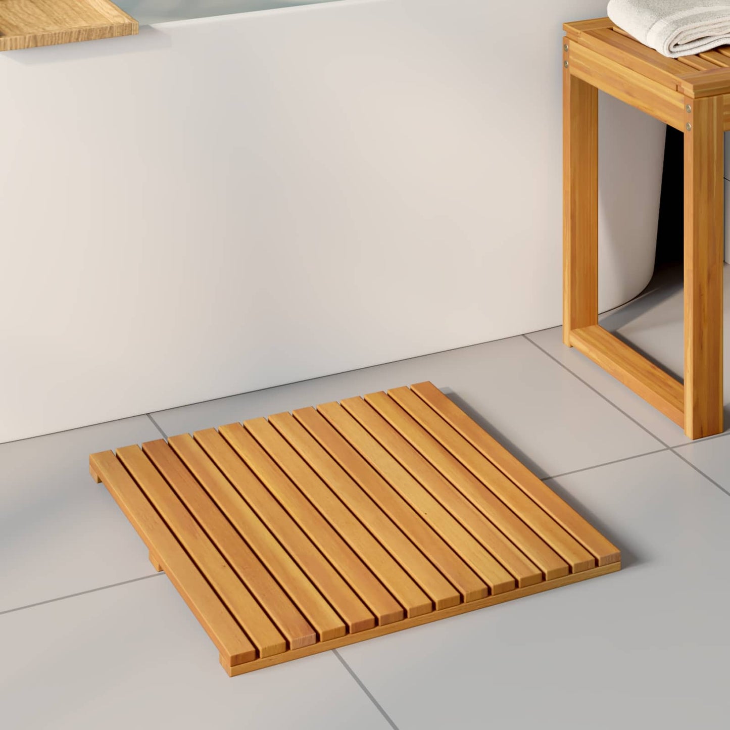 vidaXL Πατάκι μπάνιου Μονόχρωμο Καφέ 50 x 50 cm Στερεό Ξύλο Ακακίας