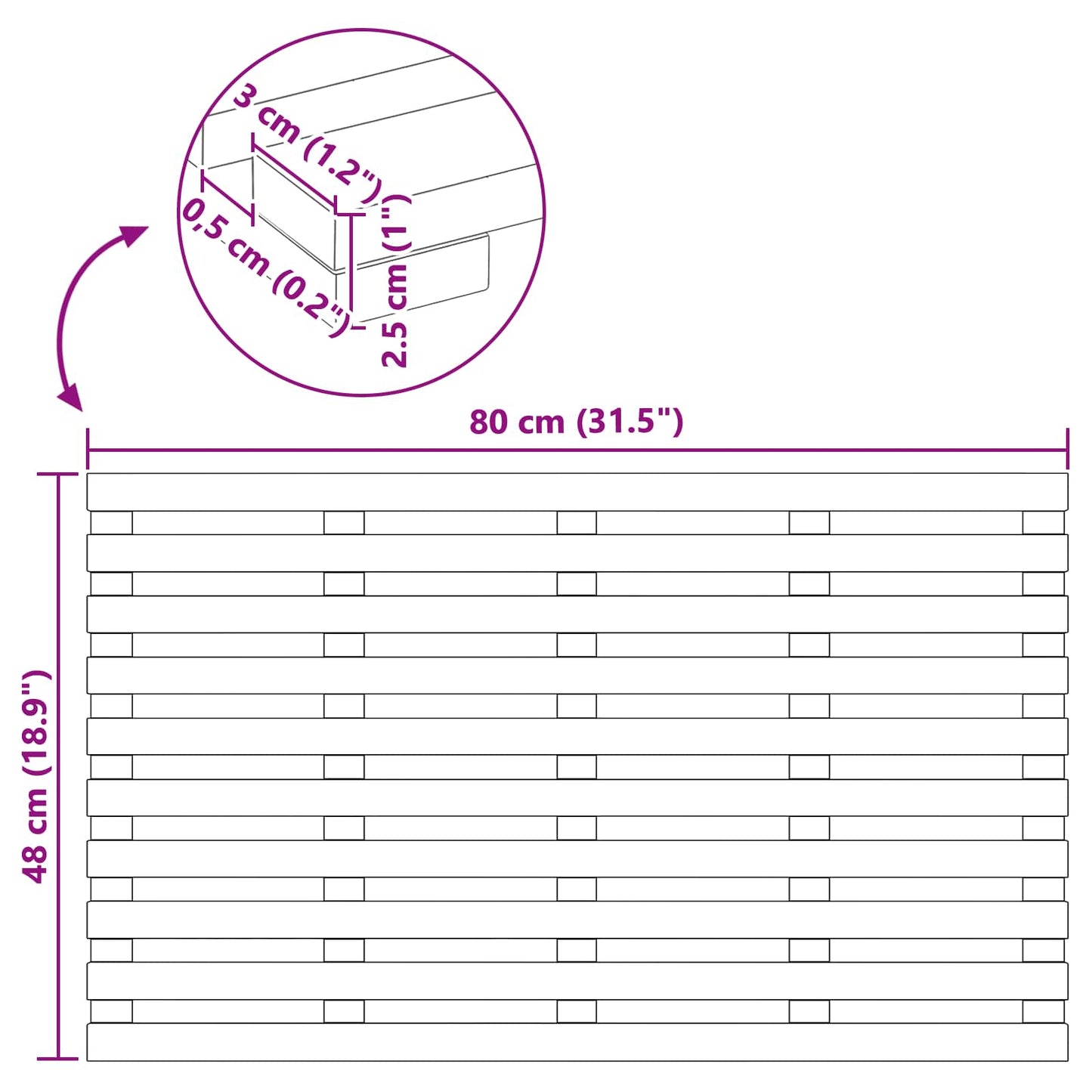 vidaXL Πατάκι μπάνιου Καφέ 80 x 48 x 2,5 εκ Στερεό Ξύλο Ακακίας