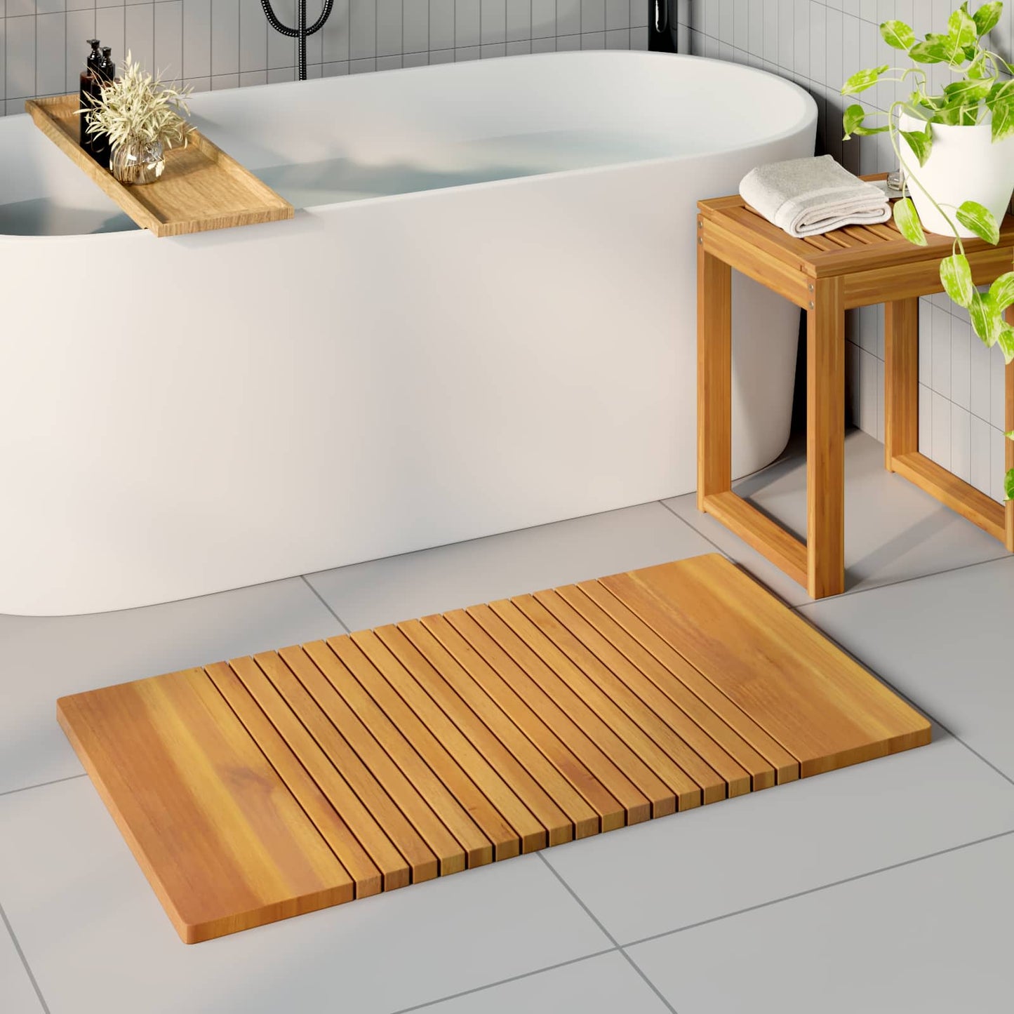 vidaXL Πατάκι μπάνιου Μονόχρωμο Καφέ 100 x 55 cm Στερεό Ξύλο Ακακίας