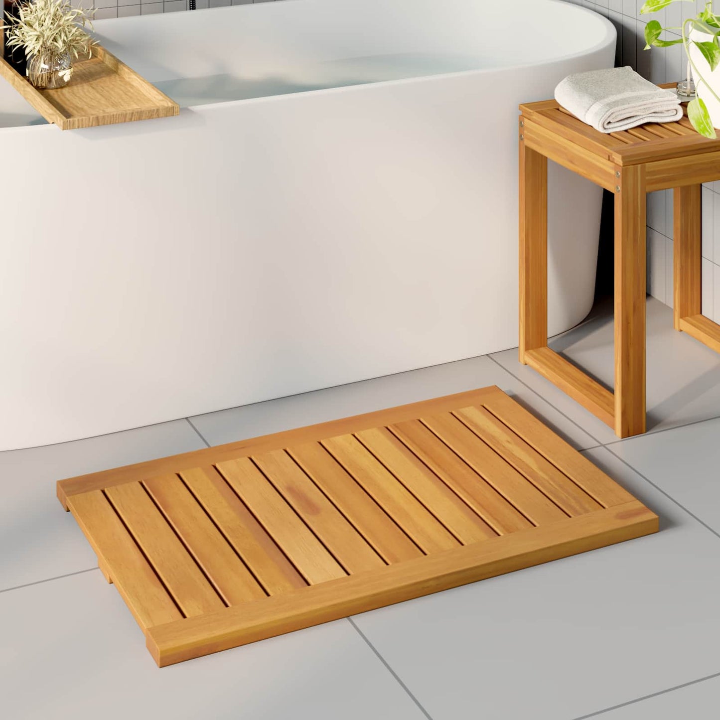 vidaXL Πατάκι μπάνιου Μονόχρωμο Καφέ 80 x 50 cm Στερεό Ξύλο Ακακίας