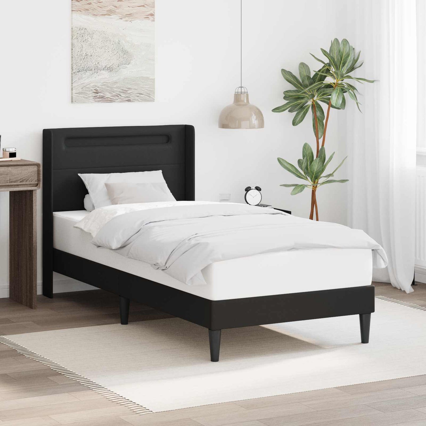vidaXL Σκελετός Κρεβατιού με κεφαλάρι Μαύρο 90 x 190 cm Τεχνητό Δέρμα