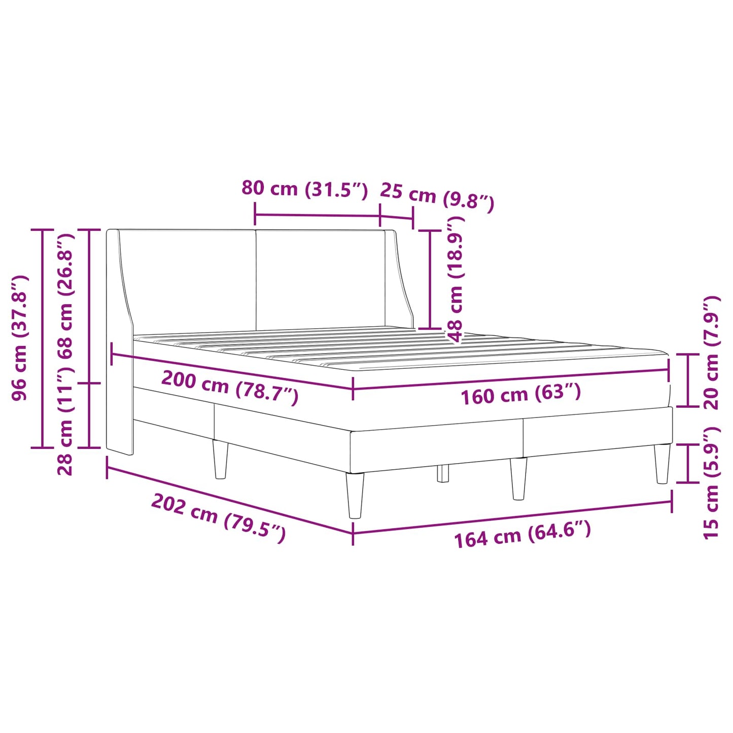 vidaXL Σκελετός κρεβατιού με στρώμα Μαύρο 160 x 200 cm Πολυεστέρας