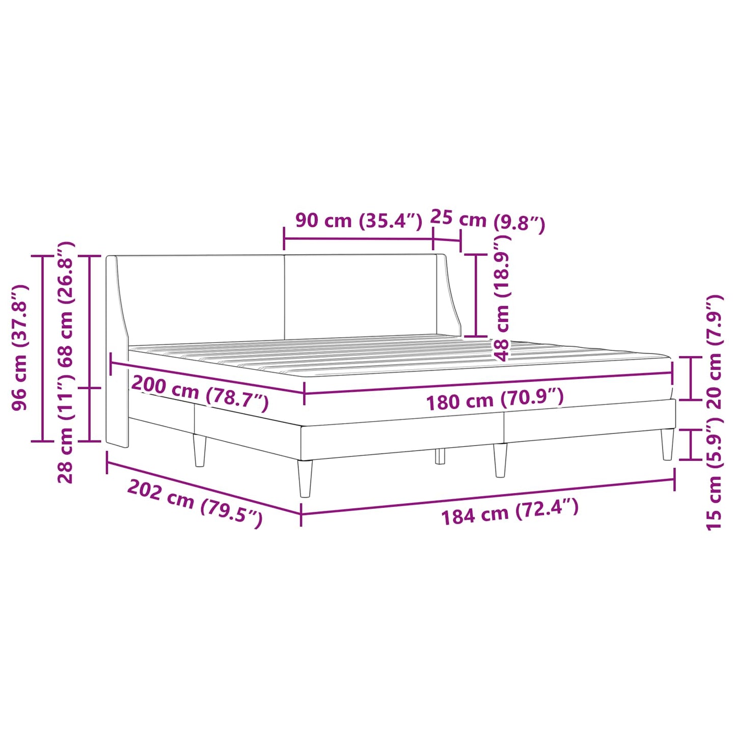 vidaXL Σκελετός κρεβατιού με στρώμα Μαύρο 180 x 200 cm Πολυεστέρας