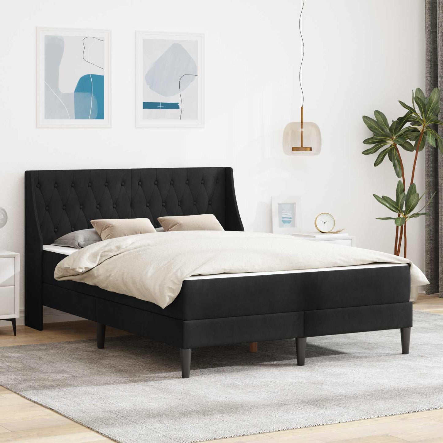 vidaXL Σκελετός κρεβατιού με στρώμα Μαύρο 140 x 190 cm Βελούδο