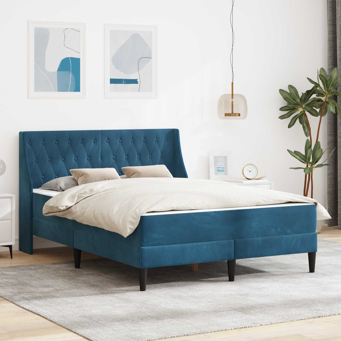 vidaXL Σκελετός κρεβατιού με στρώμα Μπλε 140 x 200 cm Βελούδο